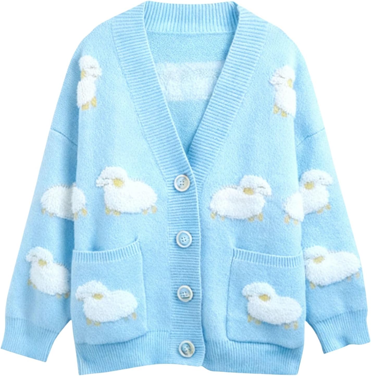 FindThy Women’s Kawaii Knitted Cardigan Long Sleeve Button Up Sheep Print Cute Sweater Cardigans