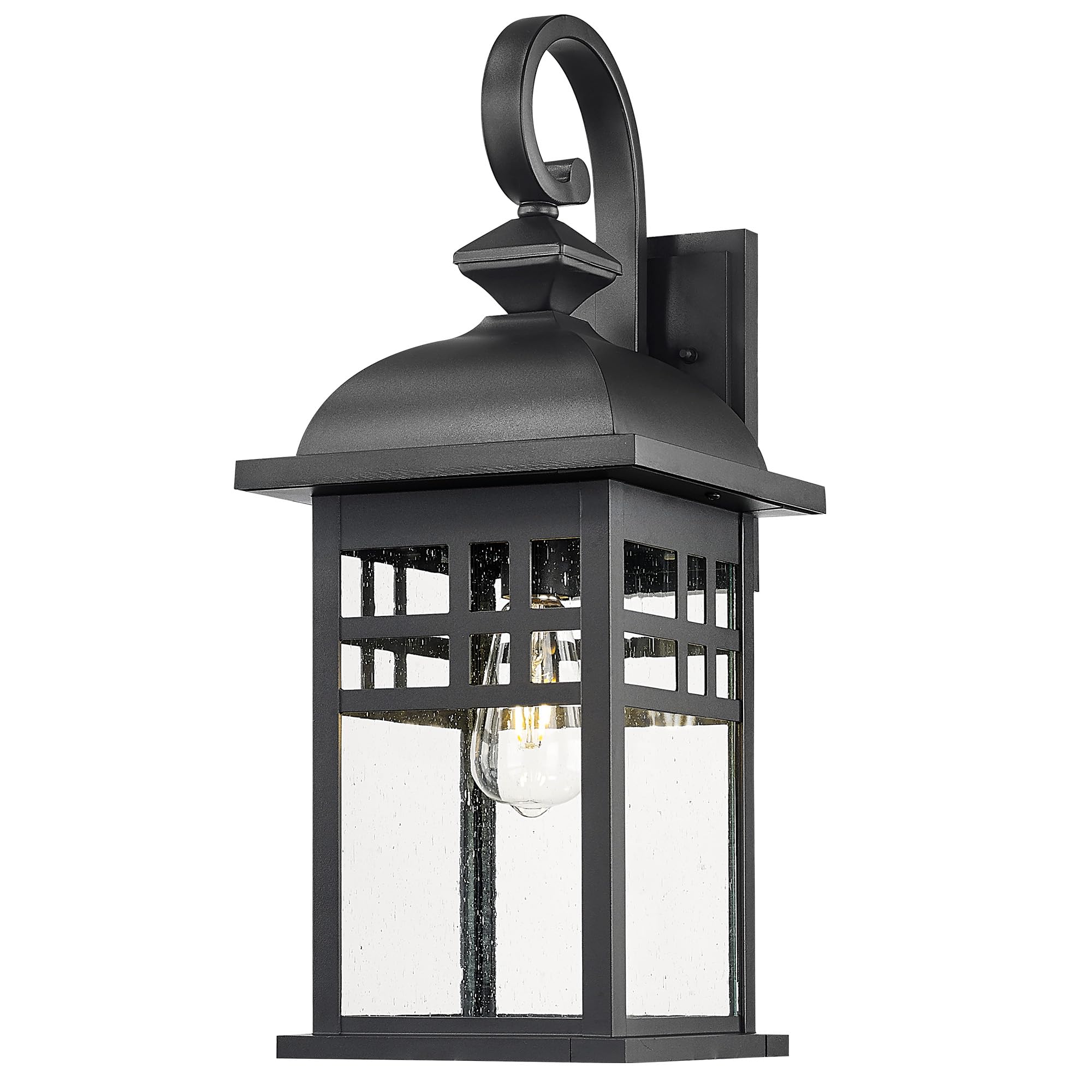 Emliviar Large Outdoor Wall Lantern for Porch, 22" Black Exterior Light Fixtures, Die-cast Aluminum with Seeded Glass, DE279B-M BK