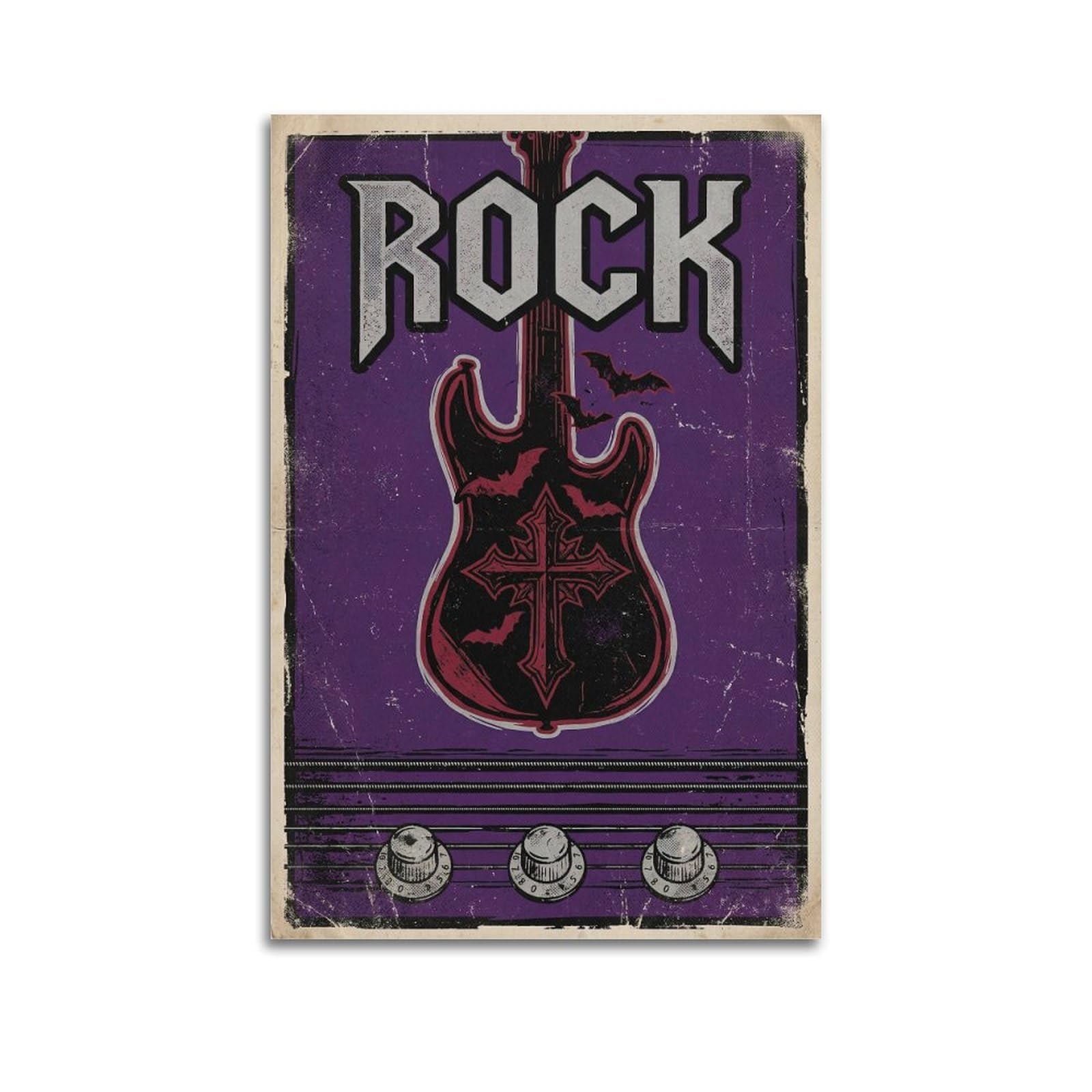 Okngb Unframe-Style Vintage Gothic Metal Rock Dark Electric Guitar Poster Decorative Painting Canvas Art Picture 24X36inch(60X90cm)