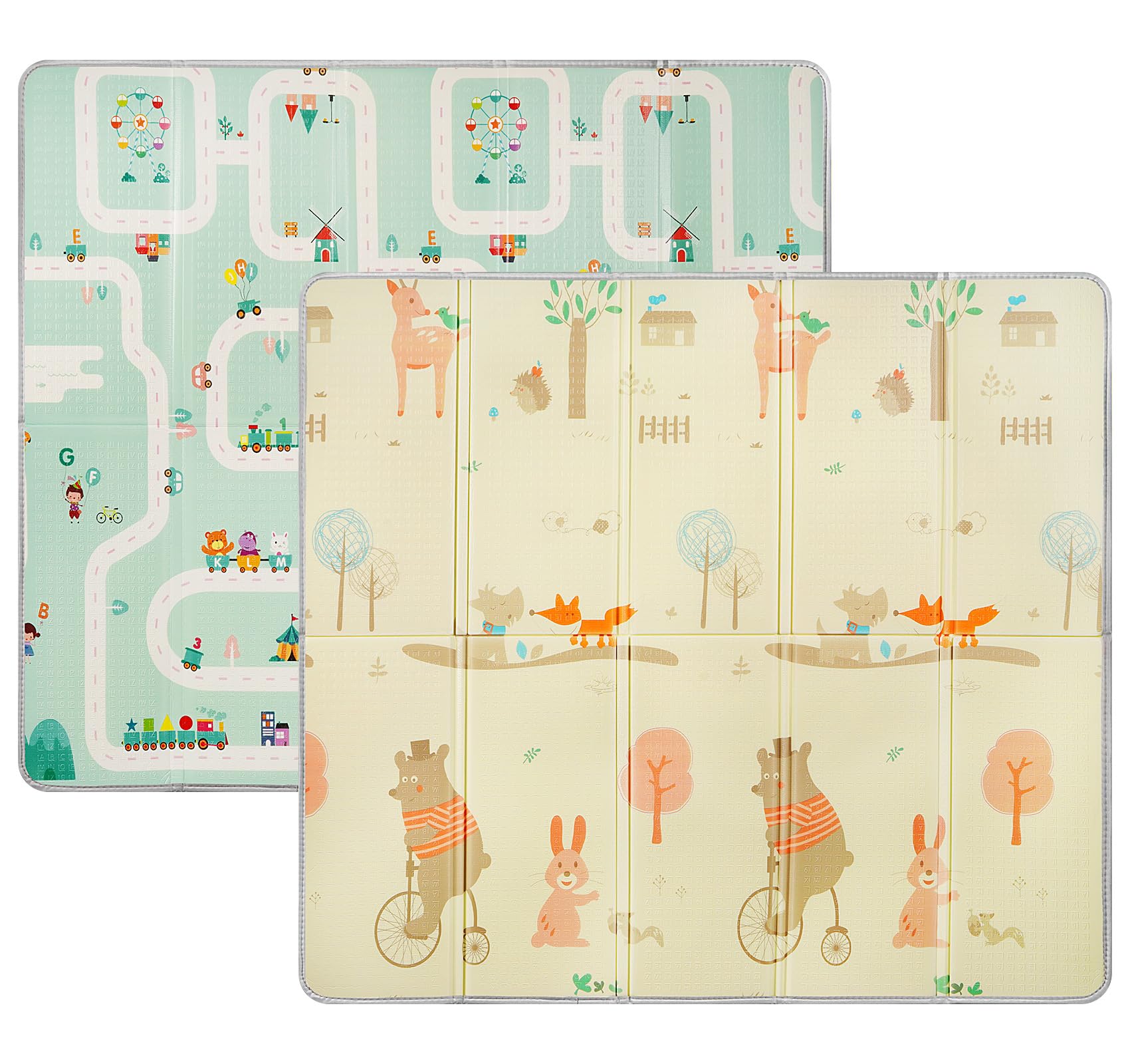 Krabbelmatte Baby 180x200x1,5cm, Groß Faltbare Spielmatte Weicher Dämpfender Isolierung Wasserfeste rutschfeste Bodenmatte für Innen Außen,Strapazierfähiger Spielteppich für Kinder,Stil D