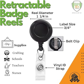 Bulk 25 Pack - Premium Retractable ID & Key-Card Badge Reels with Secure Metal Belt Clip and 34 Pull by Specialist ID