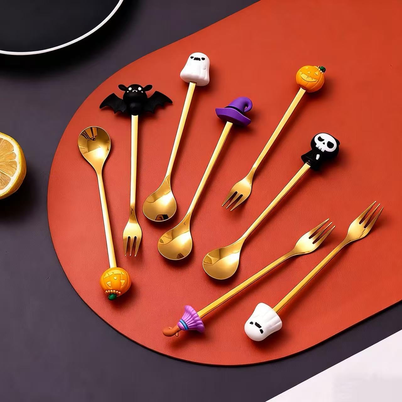 Halloween Decorative Flatware Set, 6-Piece Stainless Steel Spoons and Forks with Spooky Toppers