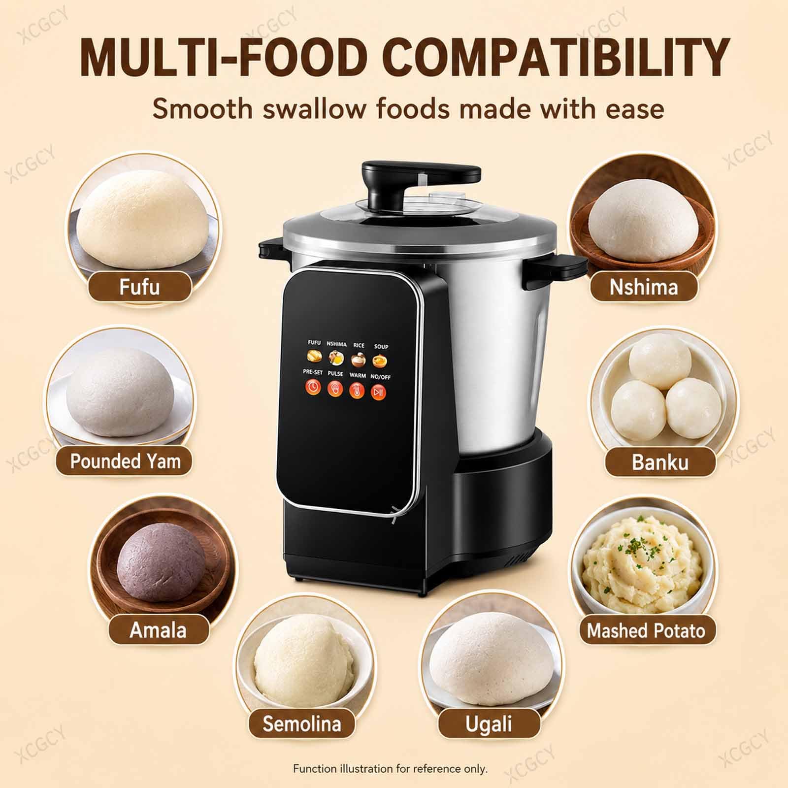 Máquina Automática Inteligente para Preparar Alimentos, De Acero Inoxidable De 900 W para Machacar Ñame, 6 L con Pantalla Táctil Led Y Olla Mezcladora para Fufu, Banku, Nshima, Sopa Y Puré De