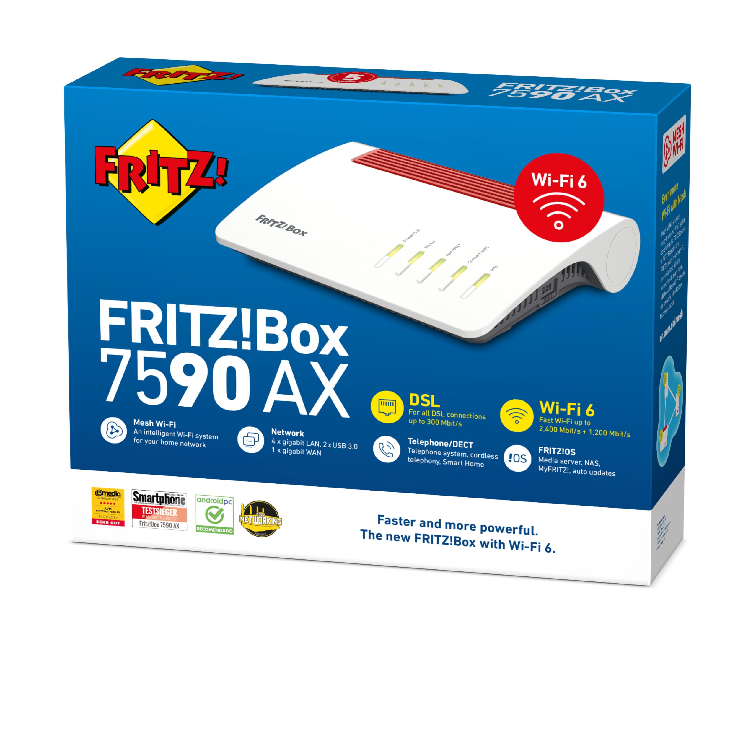 FRITZ!Box 7590 AX Exclusive Edition (Wi-Fi 6 Router 2.400 Mbit/s (5 GHz) e 1.200 Mbit/s (2.4 GHz), con chiavetta USB SanDisk, Mesh Wi-Fi, base DECT) | Wi-Fi dual-band (2,4+5 GHz) stabile per tanti dispositivi, Wi-Fi Mesh smart, incl. chiavetta USB SanDisk