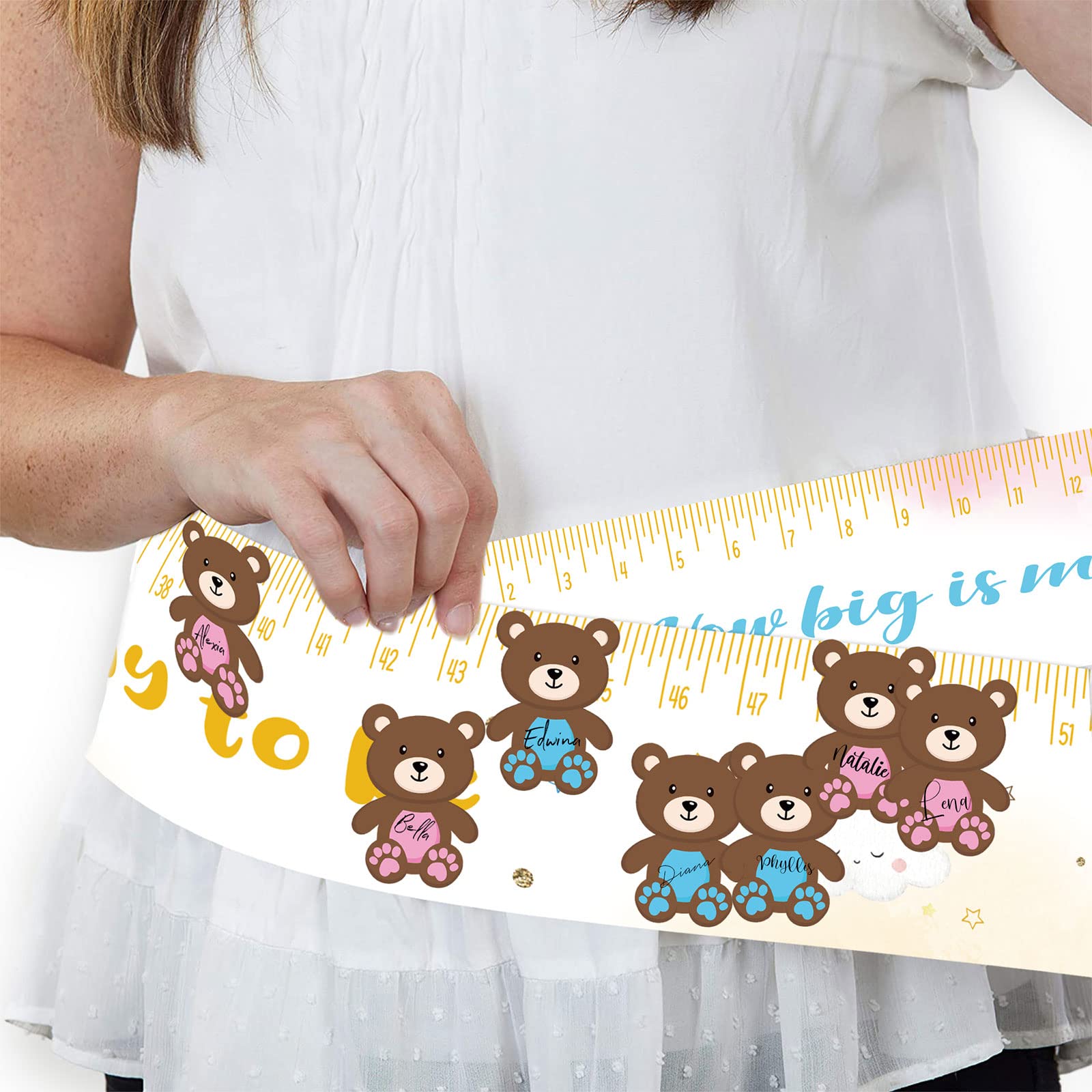 Gioco Baby Shower 'Quanto è Grande La Pancia?' Con Metro, 20 Schede, Divertimento Per Ospiti, Tema Blu