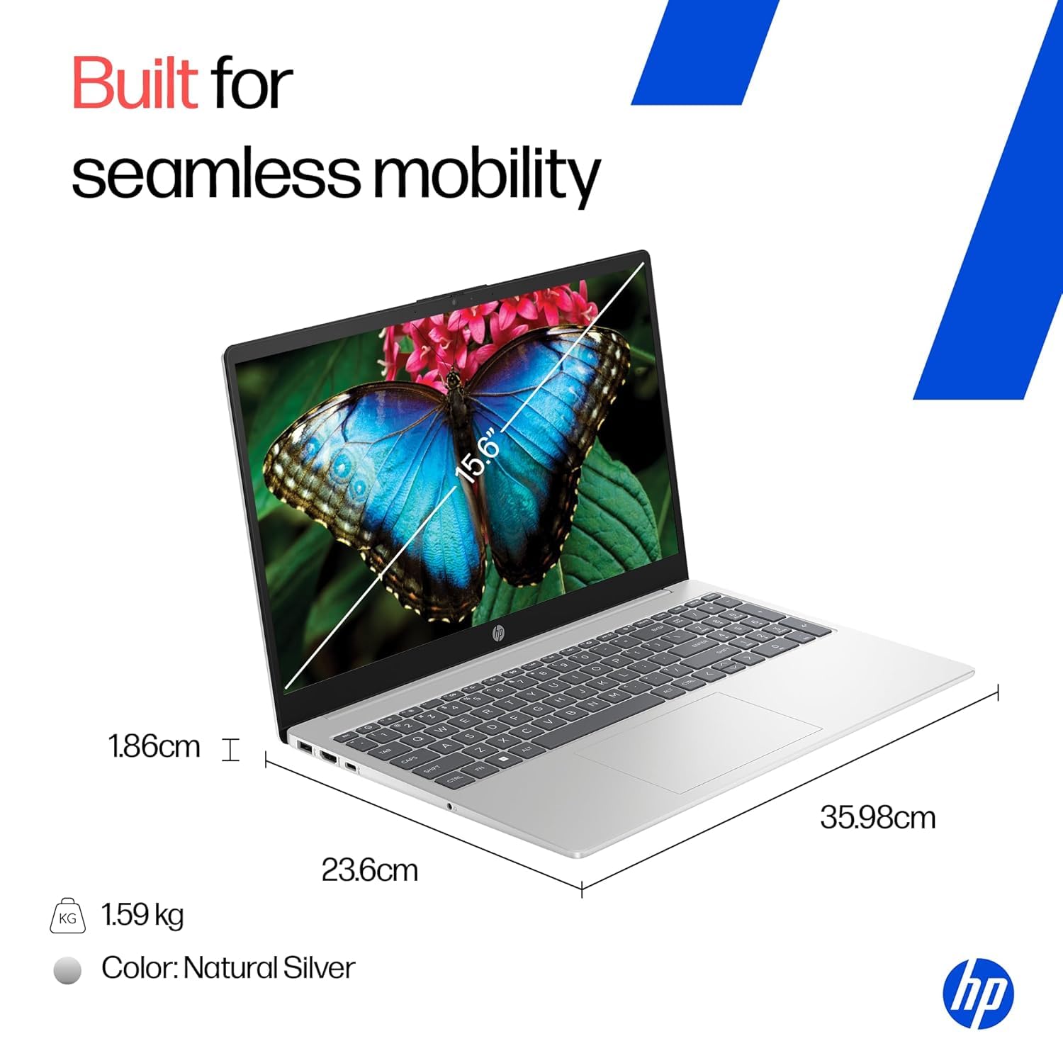 HP 15 Smartchoice, AMD Ryzen 3 7320U (8GB LPDDR5, 512GB SSD) FHD, Anti-Glare, Micro-Edge, 15.6''/39.6cm, Win11, M365 Basic(1yr)* Office24, Silver, 1.59kg, fc0500AU, FHD Camera w/Privacy Shutter Laptop — Amazon image 8