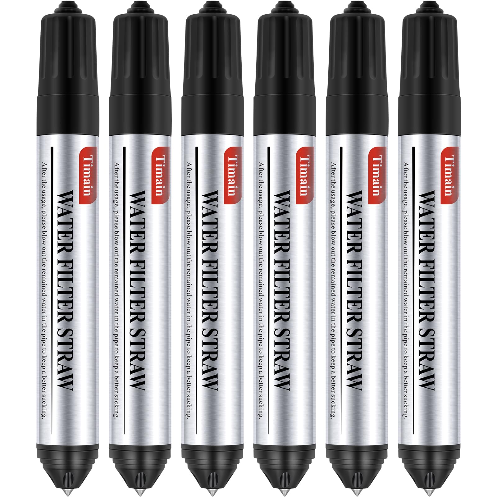 6 Pack Timain Mini Water Filter Straws,Water Purifier Survival for Emergency Preparedness,Break Glass,Travel,Camping, Hiking,Fishing,Hunting (6)