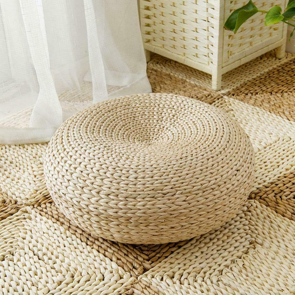 DAXXIN Cojín de meditación de futón de Estilo japonés, cojín Redondo de ratán para Yoga, cojín de Paja Tejido para decoración del hogar
