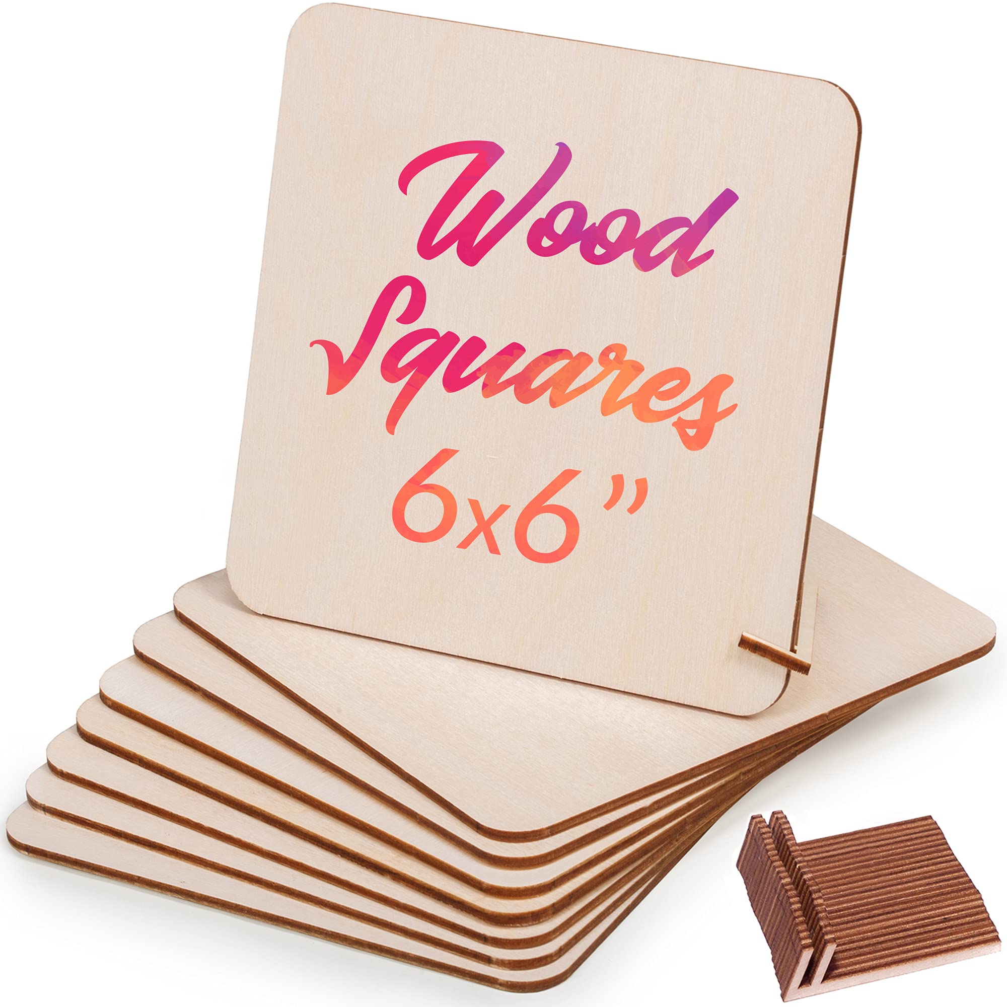 Unfinished Wood Squares 6x6-14 Square Wood Plaque with 28 Holders, Wood Pallet Plaque Blank DIY, Wooden Cutouts for Crafts, Unfinished Wood Pieces, Laser Cut Wood Tiles 5.85 x 5.85 x 1/8“