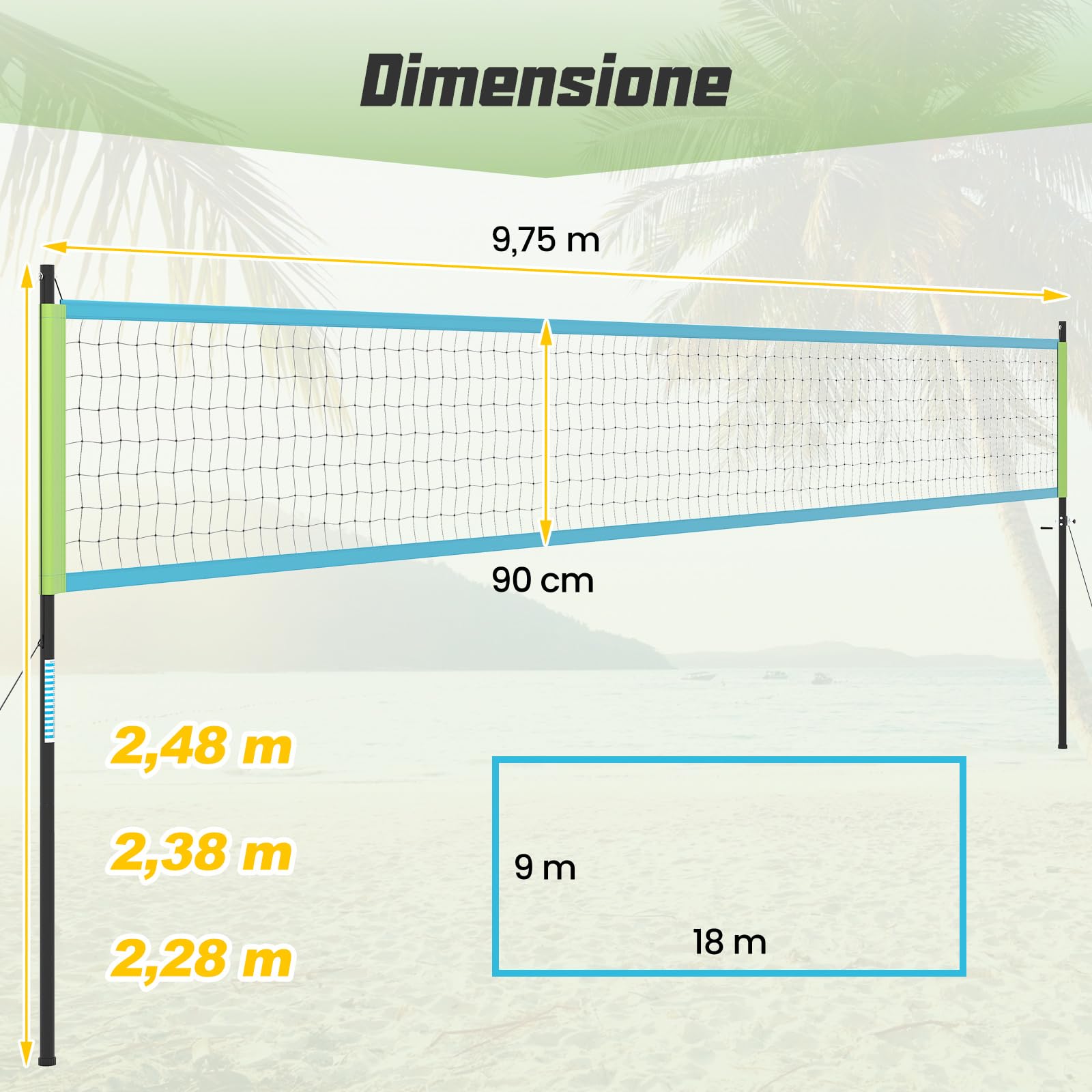 COSTWAY Rete da Pallavolo per Esterni Portatile, Rete con Pali Regolabili in Altezza, Anti-Afflosciamento, Pallavolo, Pompa, Martello, Linea di Confine e Borsa, per Giardino e Spiaggia