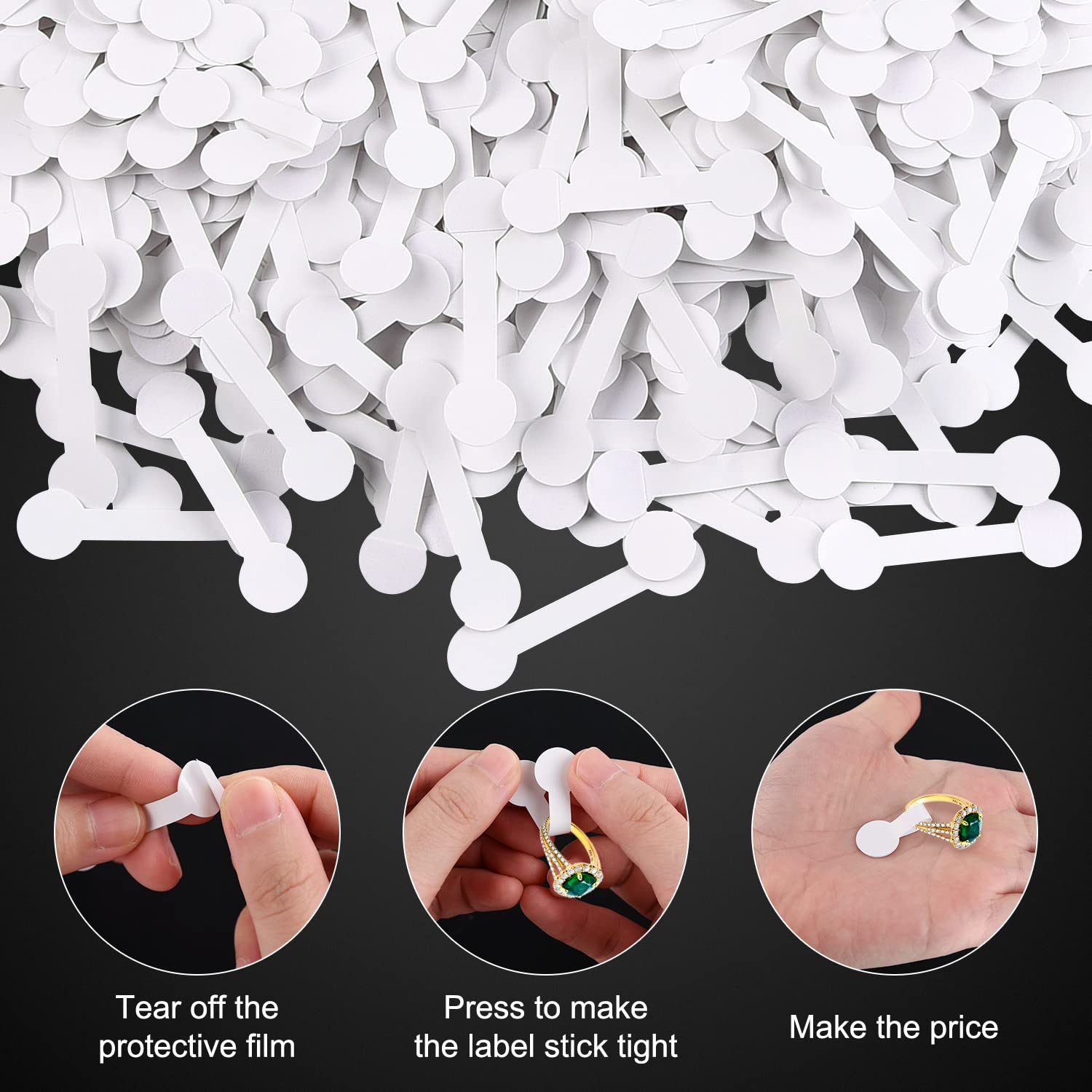 1000 stuks ronde blanco sieraden prijskaartjes stickers sieraden prijskaartjes identificatie tags stickers sieraden prijs label zelfklevende korte halter, wit