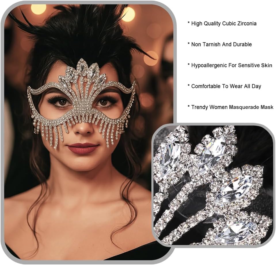Bling Rhinestone Masquerade Mask For Women Ball Costume Crystal Face Mask Carnival Jewelry