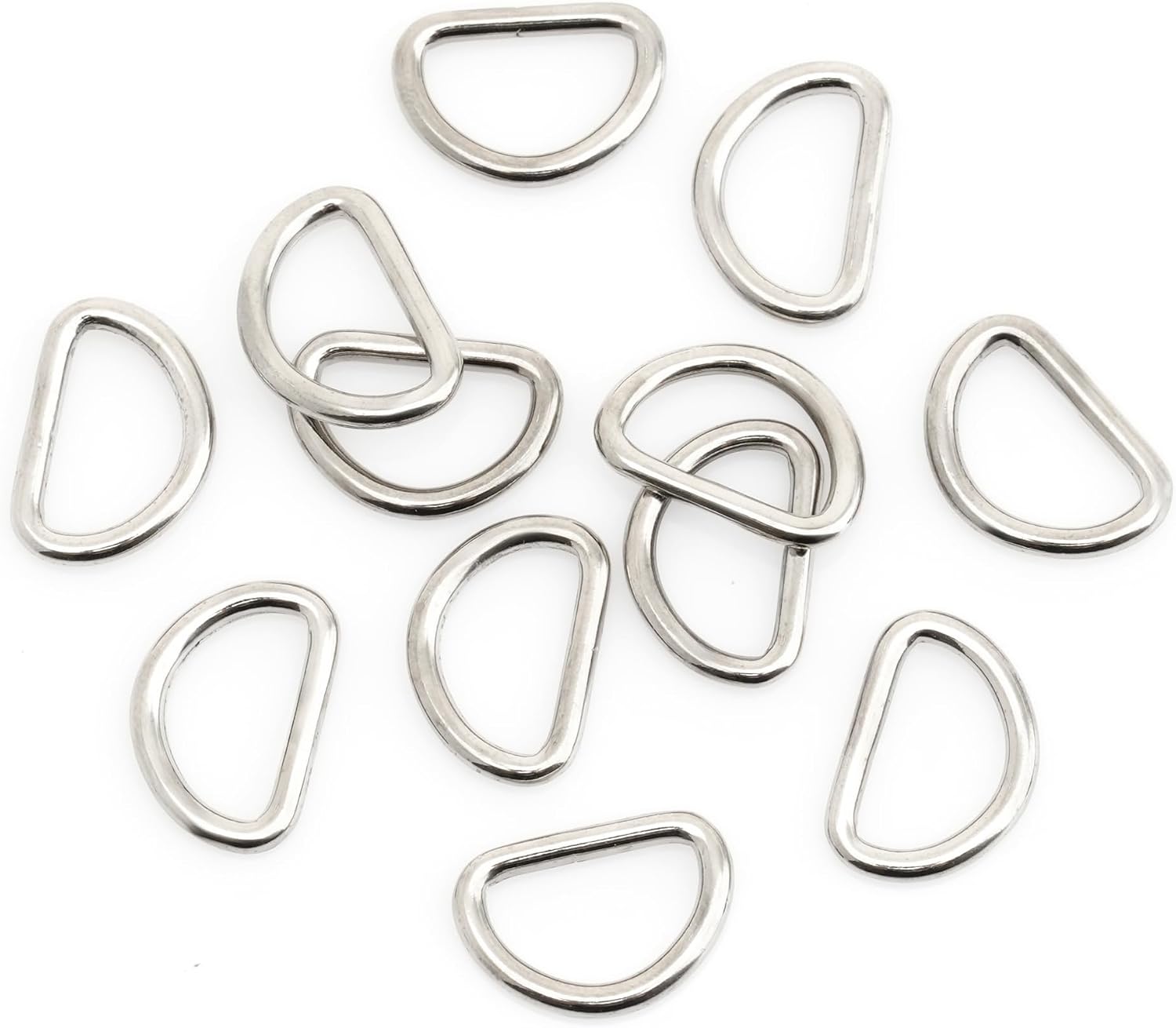 CRAFTMEMORE 3/8 or 1/2 Inch Tiny D-Ring Findings Metal Welded D Rings for Zipper Puller Lanyard Purse Making DIY Craft 50pcs (Silver, 1/2 Inch)