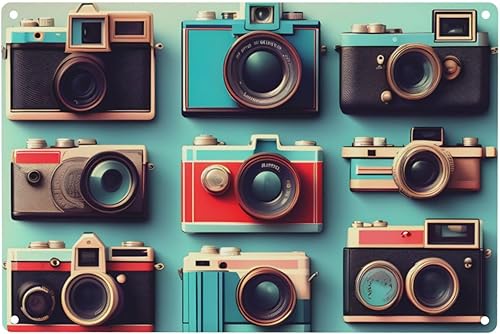 GaxfjRu Retro Cool Camera Collection Metal Sign,Vintage Wall Decor For Office,Business,Yard & Front Door,8x12 Inch Kitchen Signs