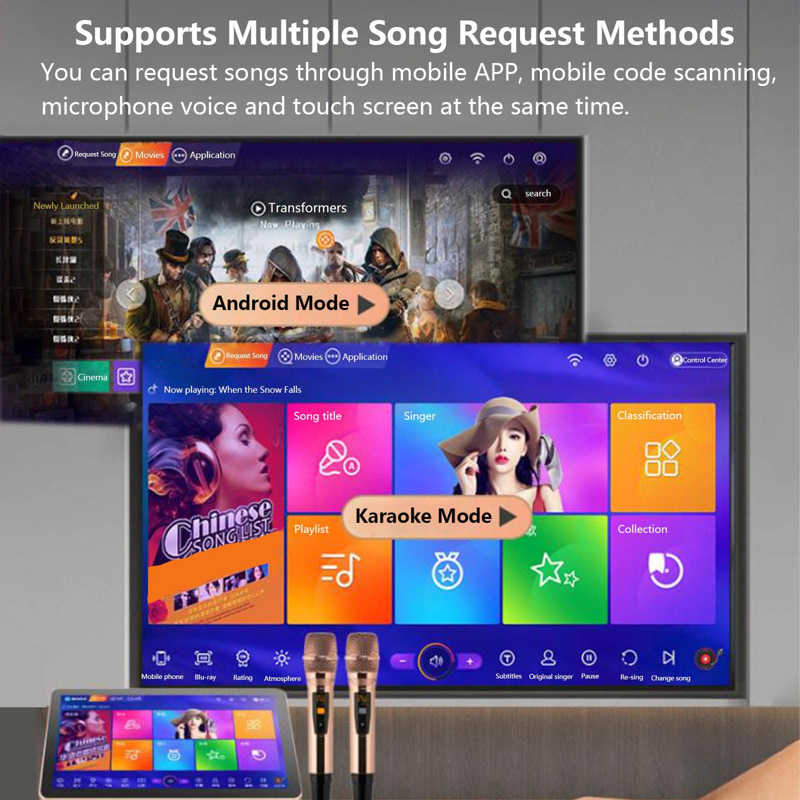 Macchina per Karaoke, KTV Singing Karaoke Player, 18,5 pollici Touch Screen Telefono Telecomando e App Controllo Cloud Scarica Canzoni Tutto in Uno Macchina per Karaoke con Microfono Wireless, Nero-
