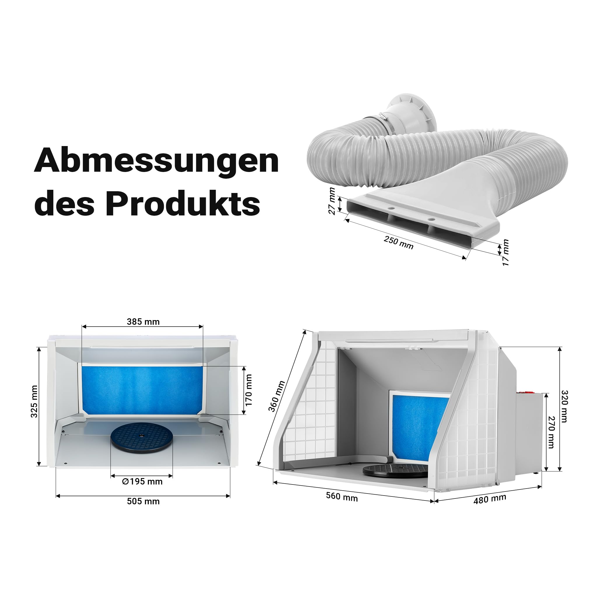 Wiltec Airbrush Absauganlage 9 m³/min, Lackierkabine mit LED Beleuchtung und Doppellüfter