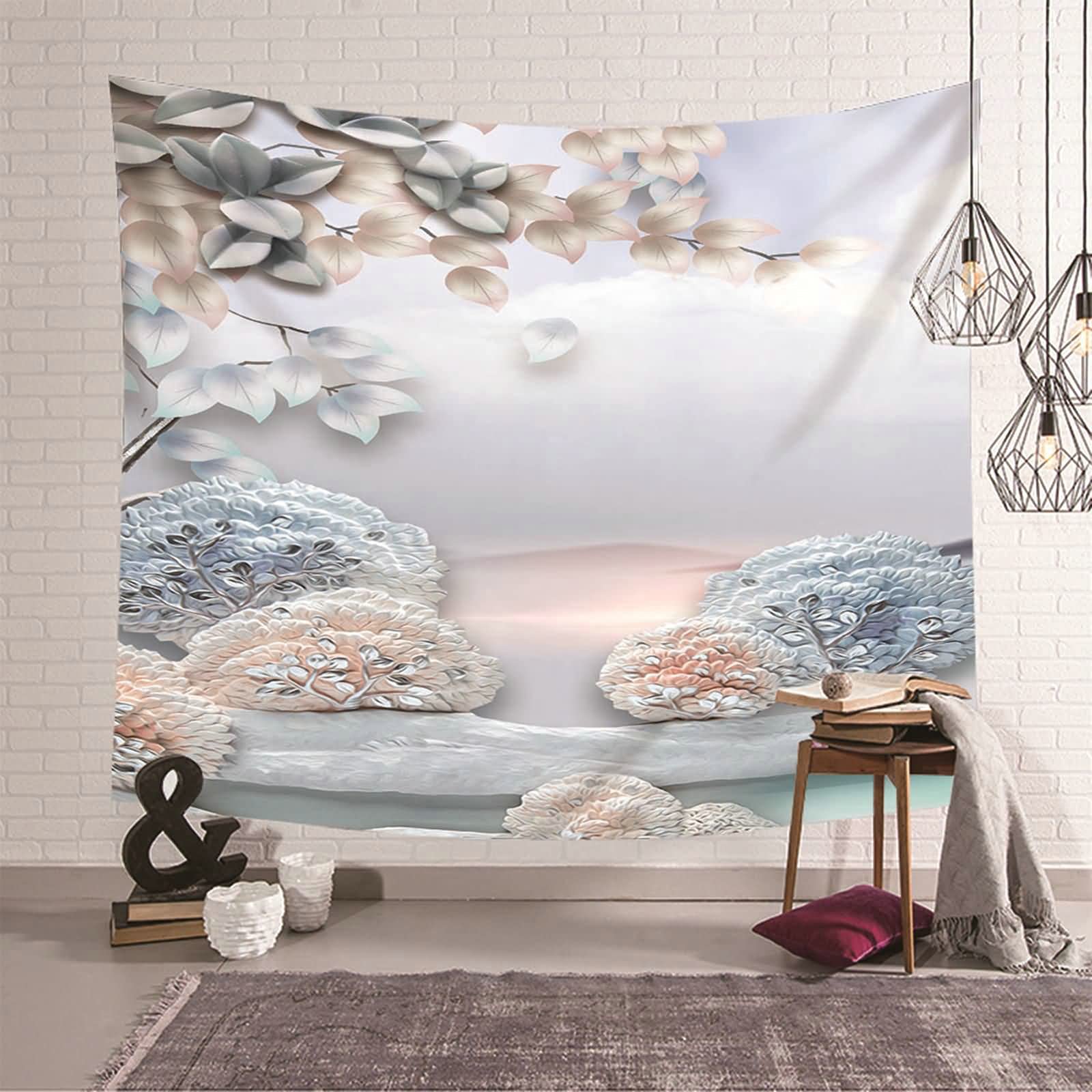 Tapiz de pared 3D de árboles con relieve detallado en poliéster suave de 150x130 cm