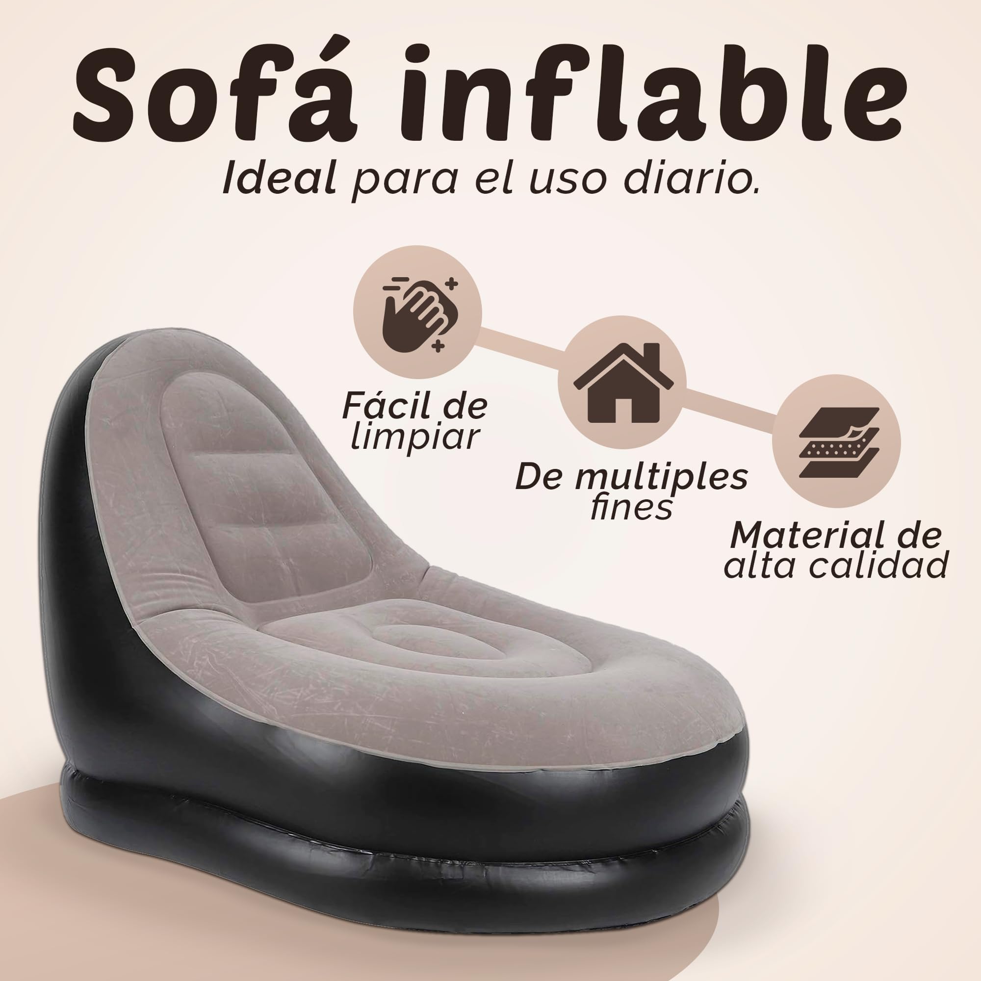 JUPPLIES Sofa Hinchable Aterciopelado para Interiores y Exteriores - Sillon Hinchable Estilo Puff con Superficie Suave y Amplio Asiento (Sofa)
