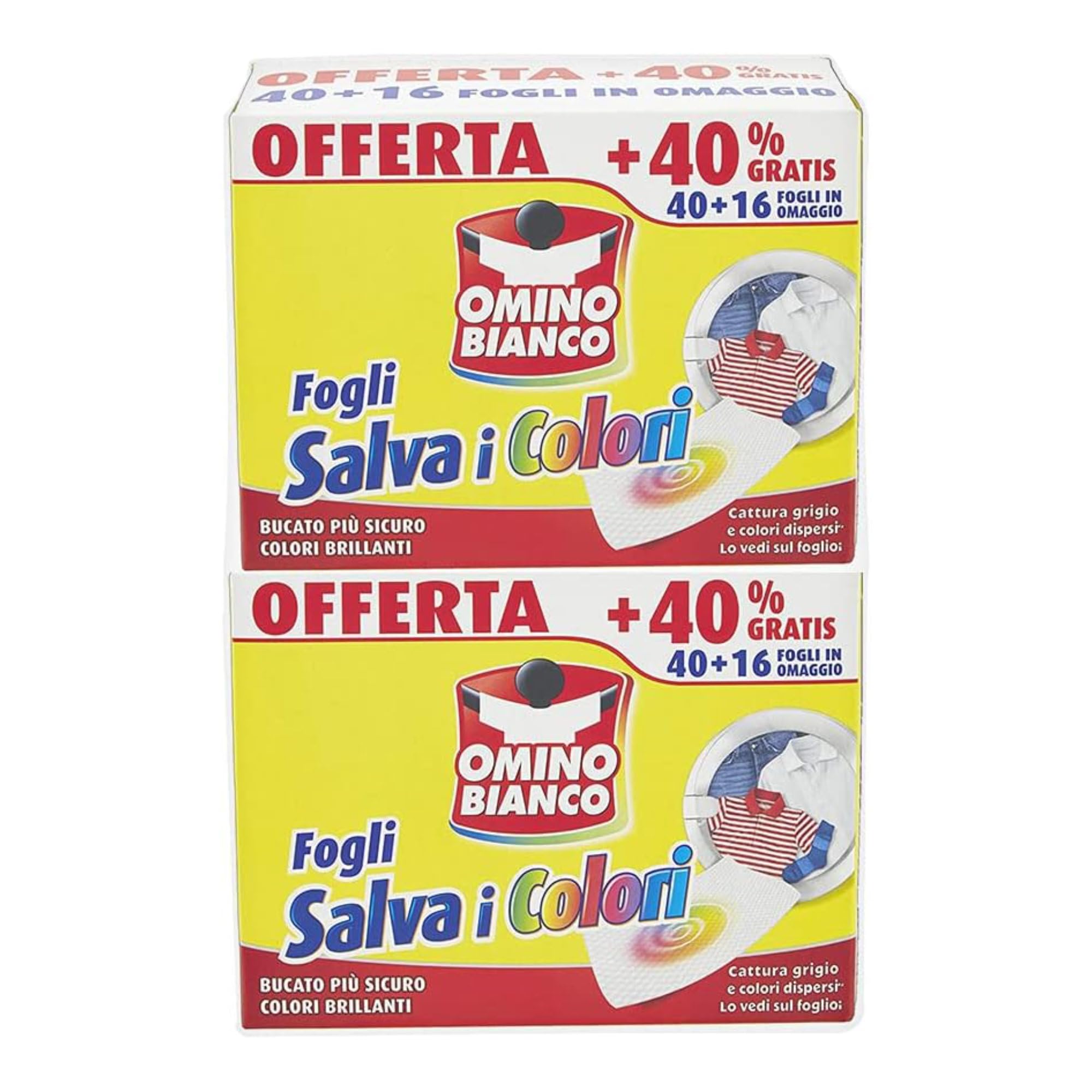 Omino Bianco Fogli Salva Colore, 40 Pz + 16 Omaggio x 2