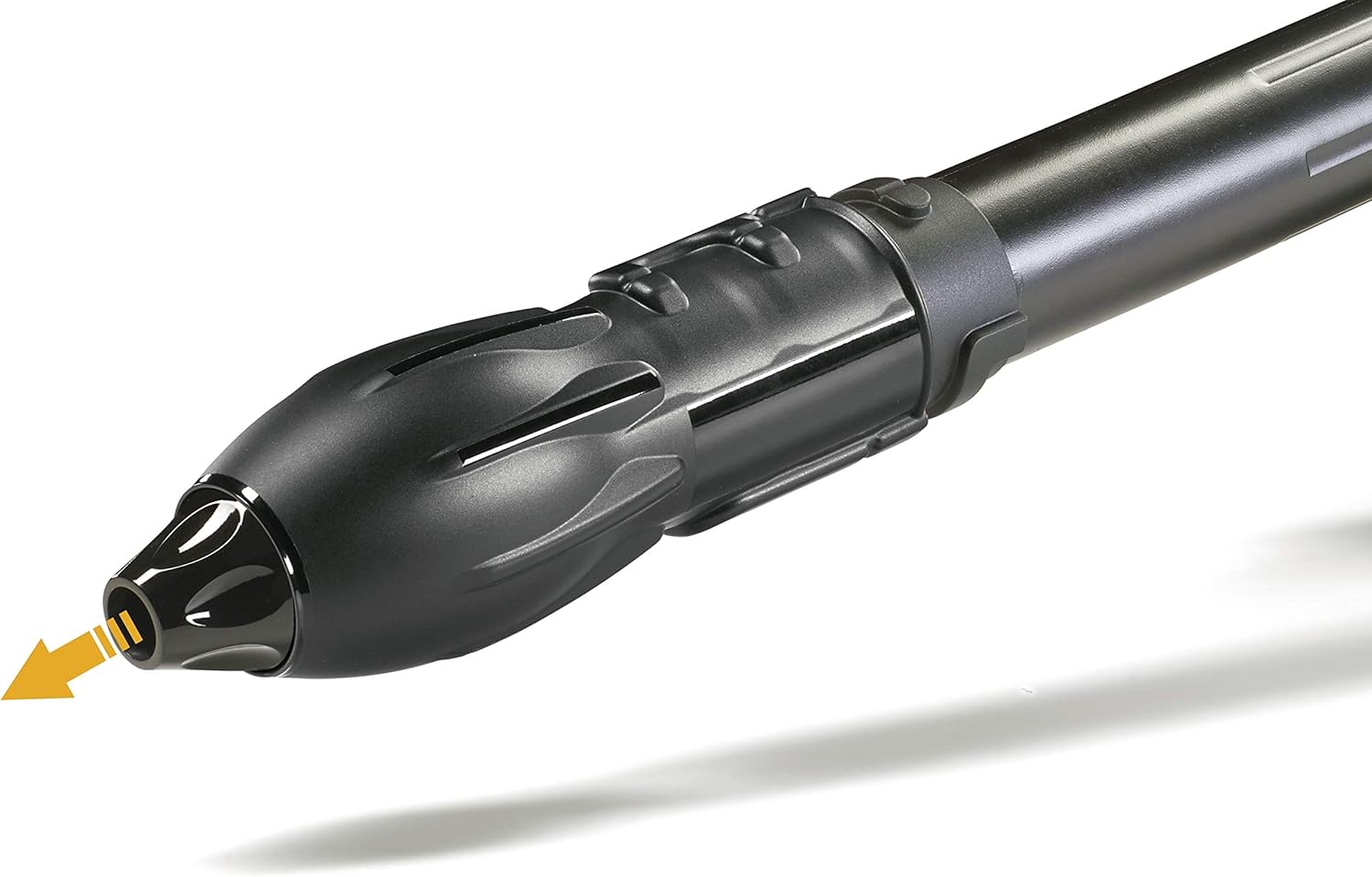 Close-up of the leaf blower nozzle, showing how it attaches to the main unit.