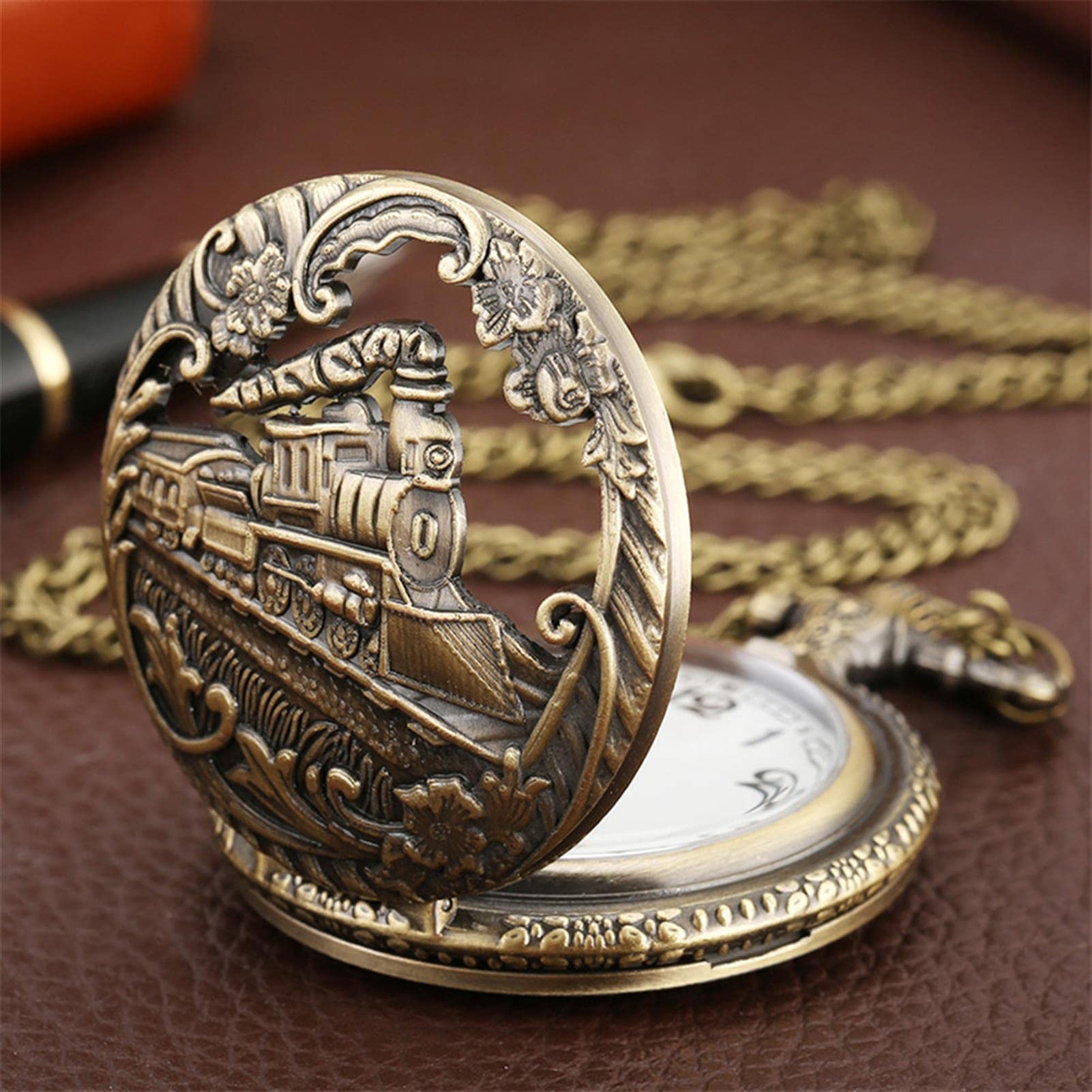 Zegarek kieszonkowy i łańcuszek, Vintage zegarek kieszonkowy Vintage Steampunk Ażurowy kwarcowy zegarek kieszonkowy z łańcuszkiem Boże Narodzenie Ukończenie szkoły Prezenty urodzinowe Dzień Ojca