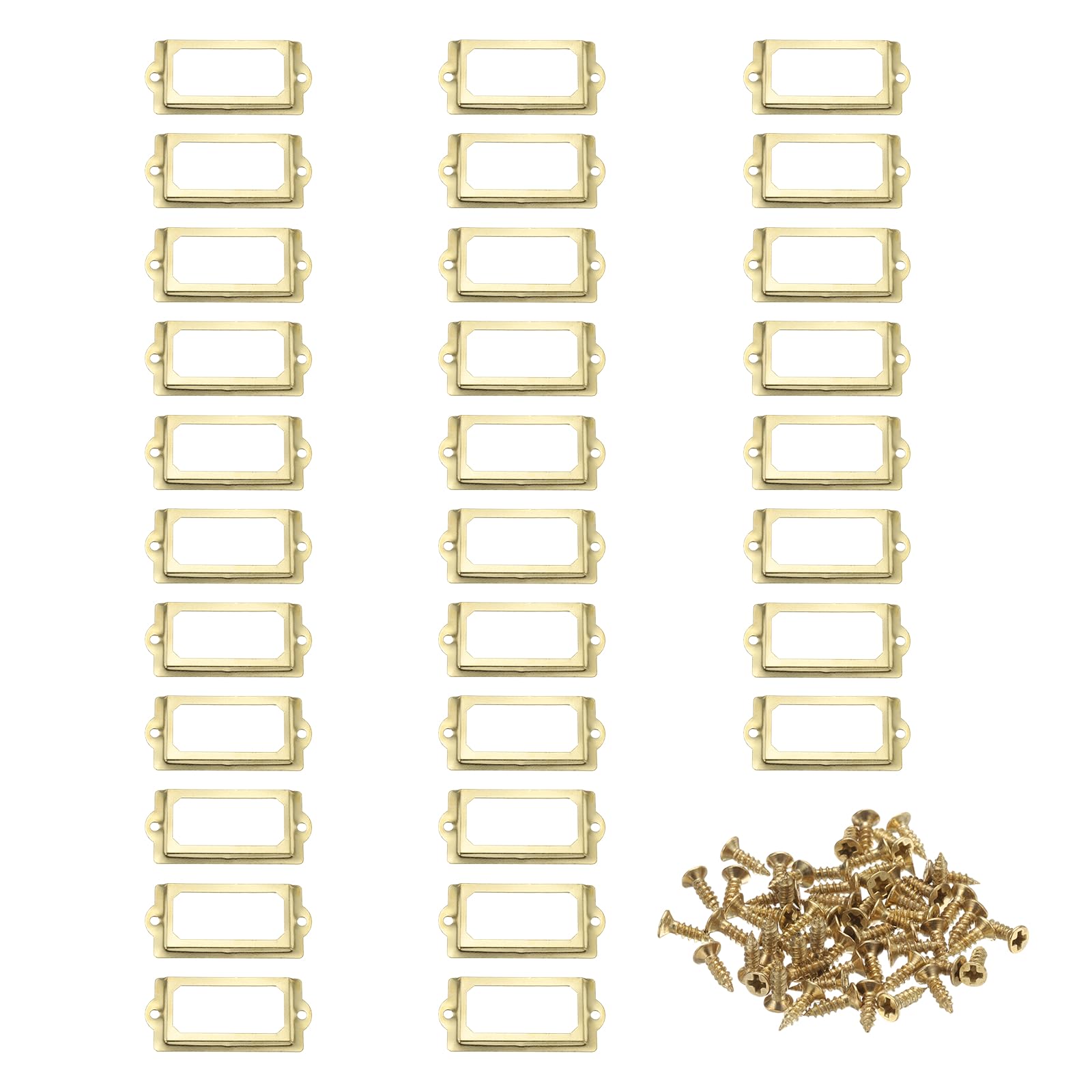 PATIKIL 70x33mm Metal Label Holders, 30 PCS Label Name Card Tag Frames with Screws for Office Library File Cabinets Shelves Wood Drawers Fabric Bins, Yellow