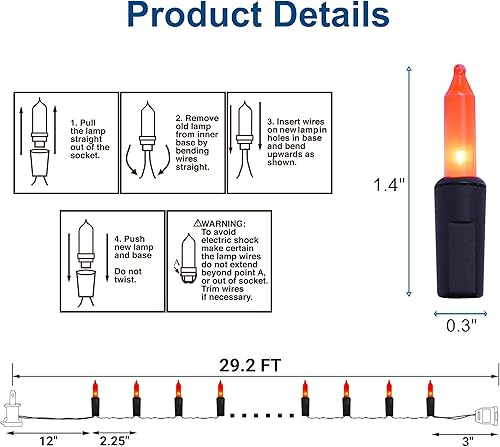 Miniatura 4 de Luces de Halloween, 33 pies, 150 unidades, cable negro, incandescentes, mini luces de Navidad, 120 V de alto voltaje con certificación UL, cadena de