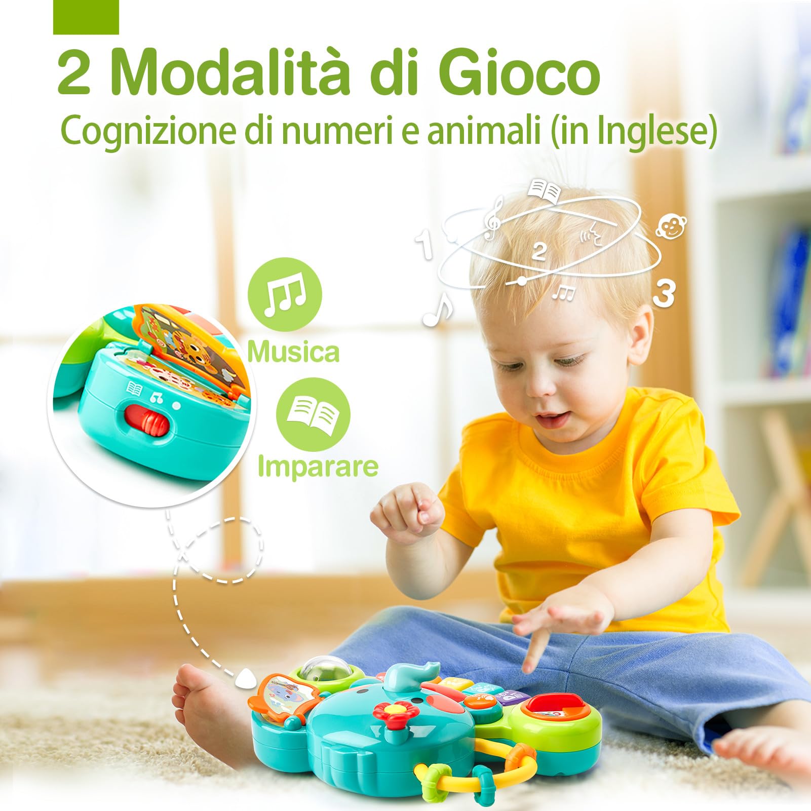 hahaland Giochi Musicali Bambini 6 Mesi - Giocattolo Attività Pianoforte Elefante con Musica e Luci, Pianola Neonato 6 9 12 Mesi Tastiera Educativa Neonata 1 anno