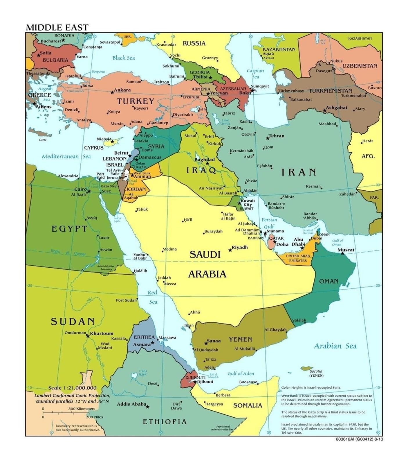 ZDVHOMCB Metal Educational Chart Middle East Political Map Detailed with Country Borders Capitals Cities for Classroom Library Office (8 X 12 in)