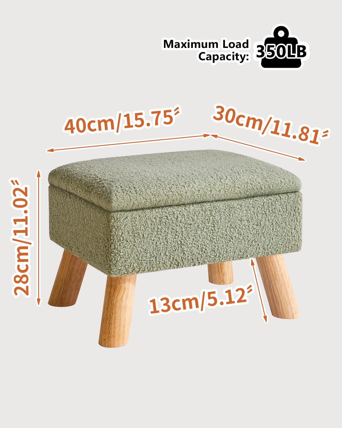 YMYNY Ottomano di Stoccaggio, Pouf Poggiapied, Piccolo Sgabello Con Gambe In Legno Robusto, Sgabello Contenitore Con Sedile Imbottito Per Soggiorno Camera Da Letto Ingresso 40 ×30 ×28CM Verde HBD042GR