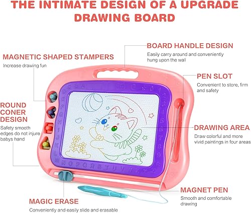Miniatura 6 de Tablero magnético de dibujo, juguetes para niñas y niños de 3 años, tablero magnético de garabatos para niños, almohadilla de dibujo con imán