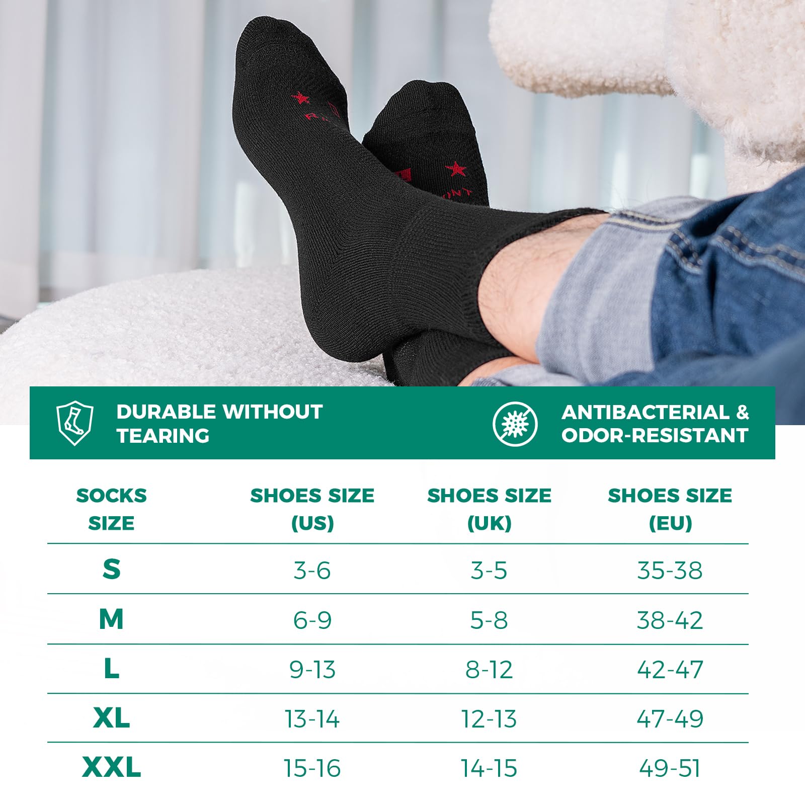 Rahhint Calcetines de lana merino para diabéticos para hombres, calcetines de bambú para diabéticos, calcetines cálidos de invierno, acolchados gruesos, puños sin ataduras, puntera sin costuras,