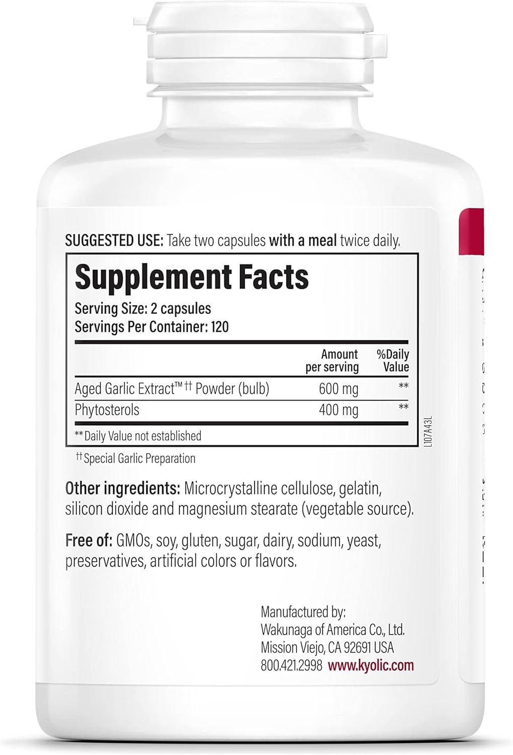 Kyolic Aged Garlic Extract Formula 107, Phytosterols for Cholesterol Support*, 240 Capsules