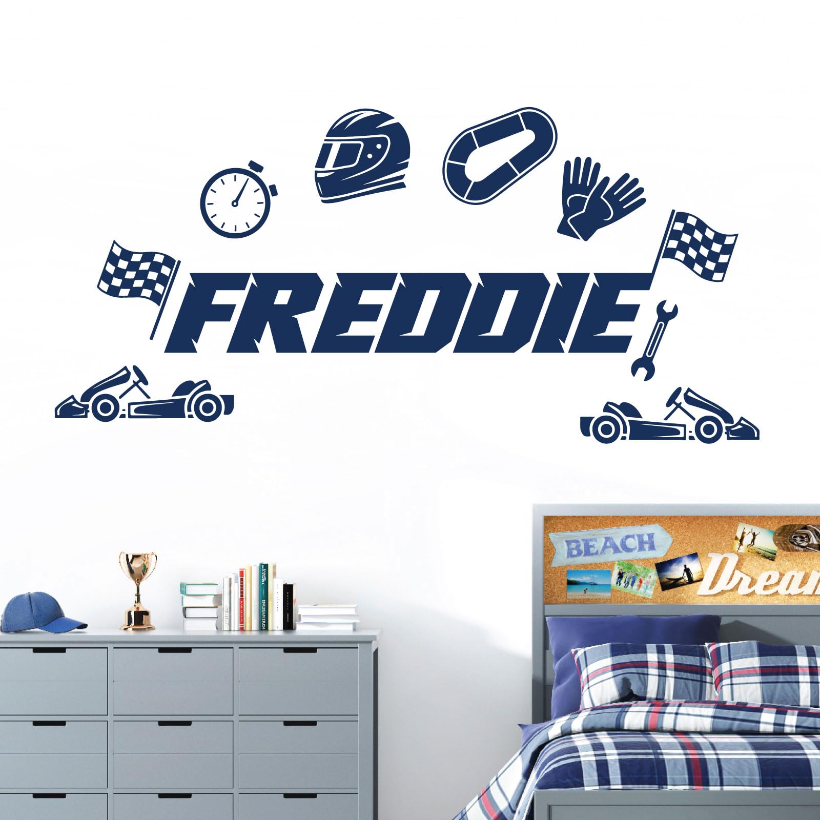 Personalised Name Children Wall Art Sticker - Car Racing, Racer, Formula 1 [Medium] [Cobalt] — image 1