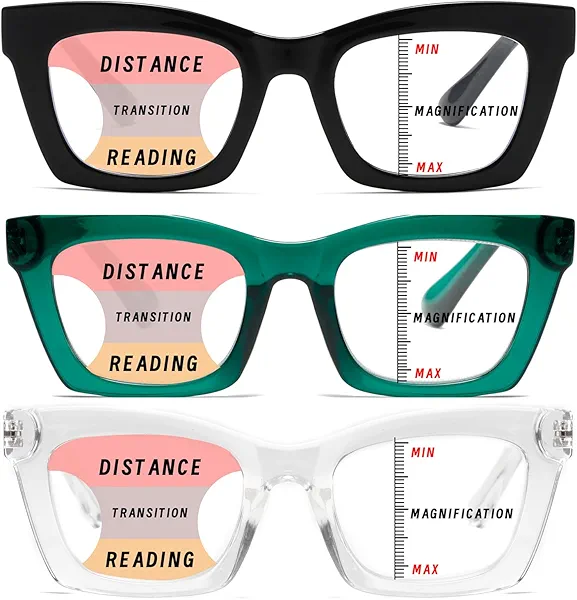 Hubeye Progressive Multifocus Reading Glasses for Women Blue Light Blocking Oprah Style Square Reader Spring Hinge +1.5