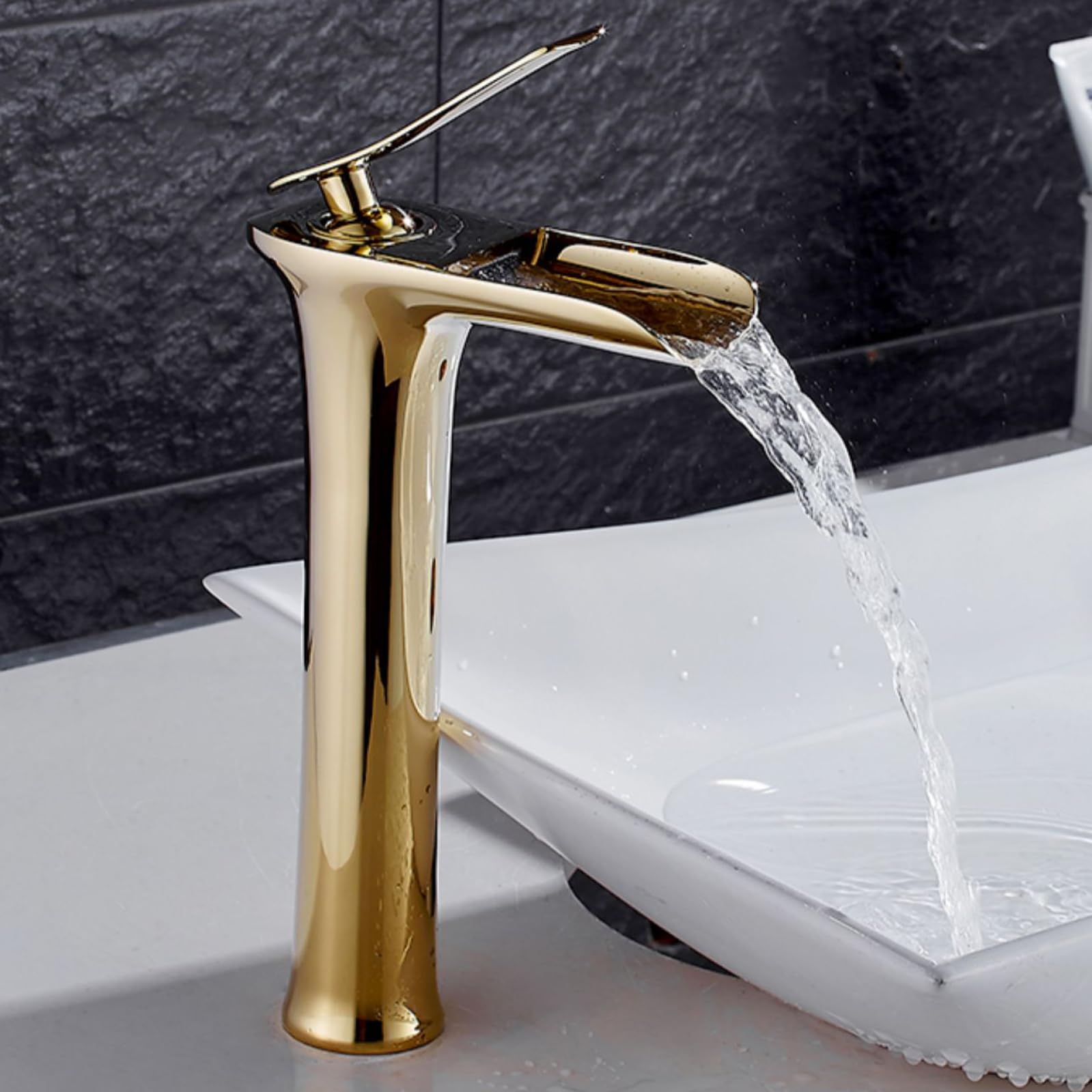 Robinet cascade de lavabo doré et moderne à levier unique - 6