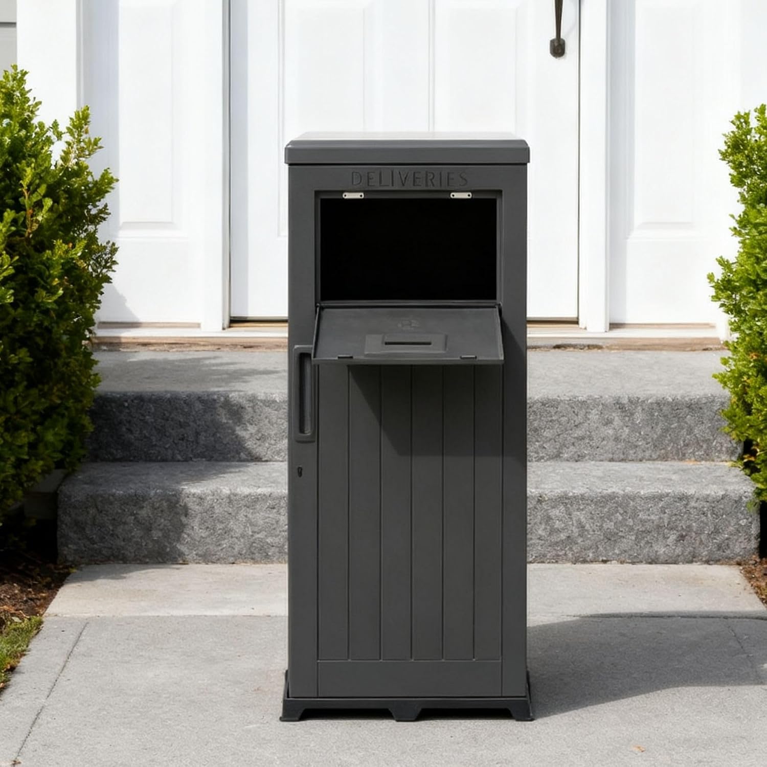 Package Delivery Box for Outside, Large Parcel Drop Box, Lockable Waterproof Resin Anti-Theft Outdoor Package Mailbox with Secure Storage for Porch, Curbside, House & Office Deliveries
