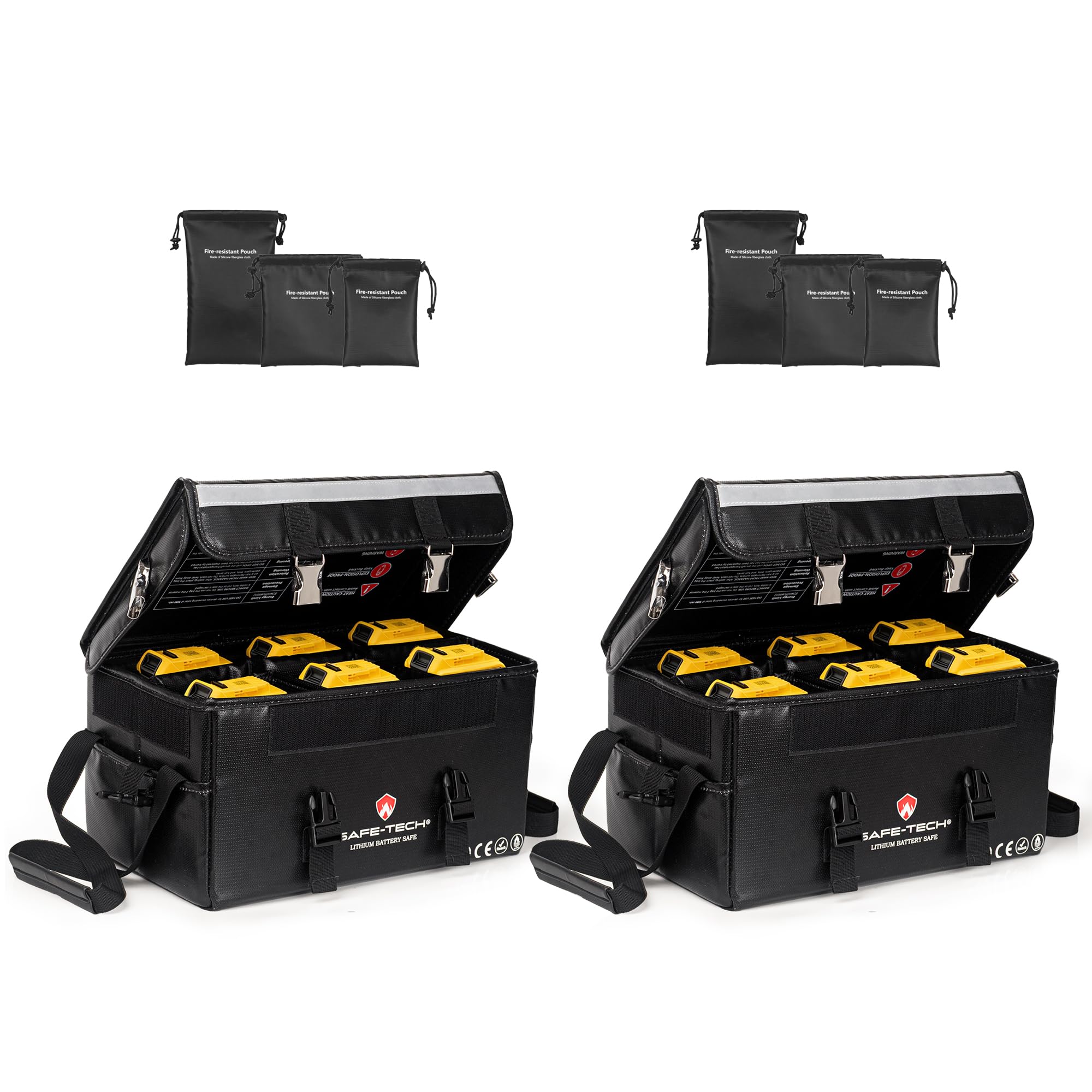 2 Pack SAFE TECH Heavy Duty Fireproof Lipo Battery Bag 35 × 21 × 18 cm, Large Battery Storage Case with Adjustable Dividers for DeWalt, Makita LXT & Lithium-Ion Batteries, Power Tool Battery Box
