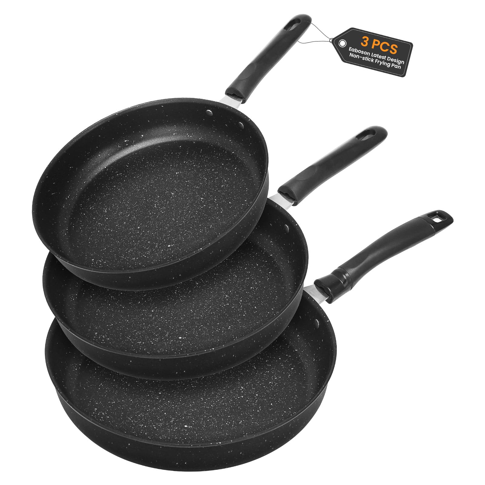 Photo 1 of ***MISSING PARTS***EABOSON Nonstick Frying Pan Skillet 3 Piece Set, Stone Coating Cookware, 9, 10 & 11 Inches Egg Omelette Pan with Heat-Resistant Handle, PFOA Free,Induction Compatible