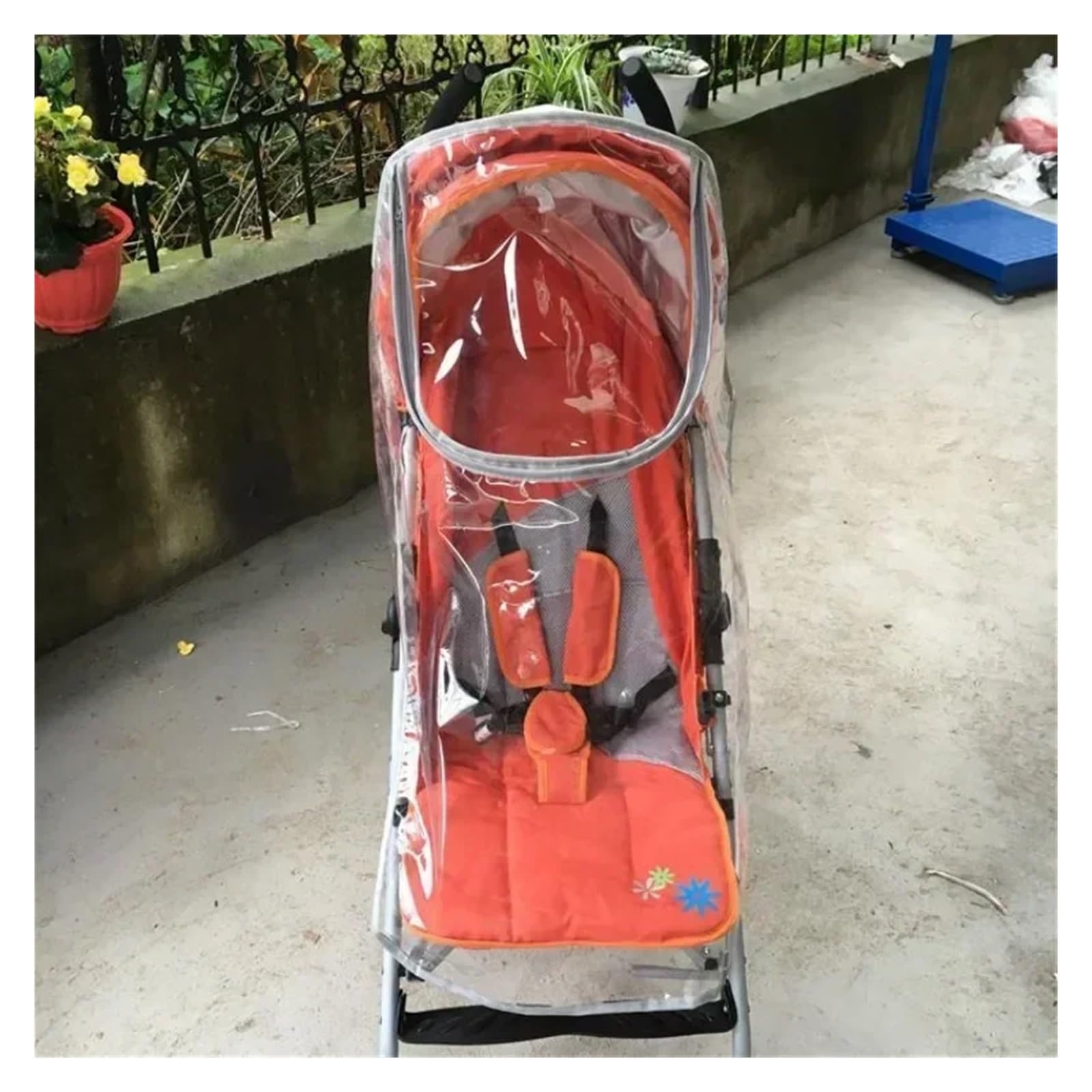 Housse pluie pour poussette Accessoires de poussette Housse de pluie imperméable Protection transparente contre le vent et la poussière Fermeture éclair ouverte for poussettes Imperméable(Red standard