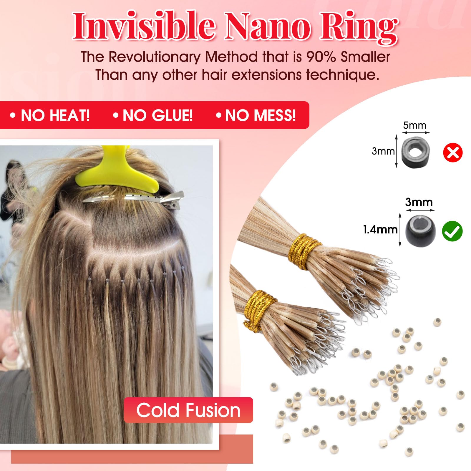 S-noilite Nano Hair Extensions Real Human Hair Golden Brown/Bleach Blonde - Image 3