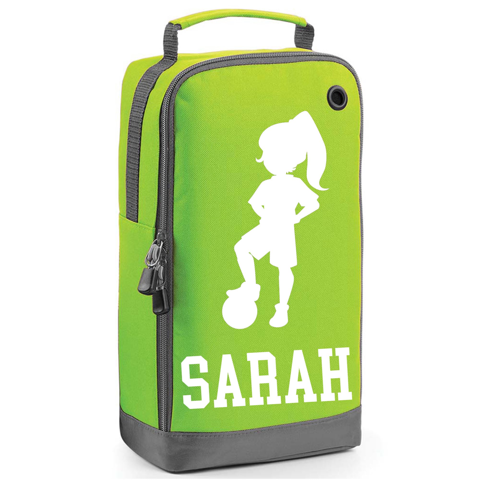 Personalised Football Boot Bag Girls Shoe Bag Football Gift Girls Boot Bag Personalised with Name Footballer (Lime Green)