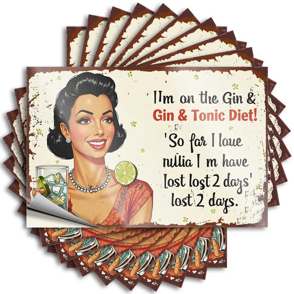 Decals Personalized Easy Apply | Vintage Humor: The Gin & Tonic Diet Joke Sign Funky Bumper Peel and Stick(12X18CM)