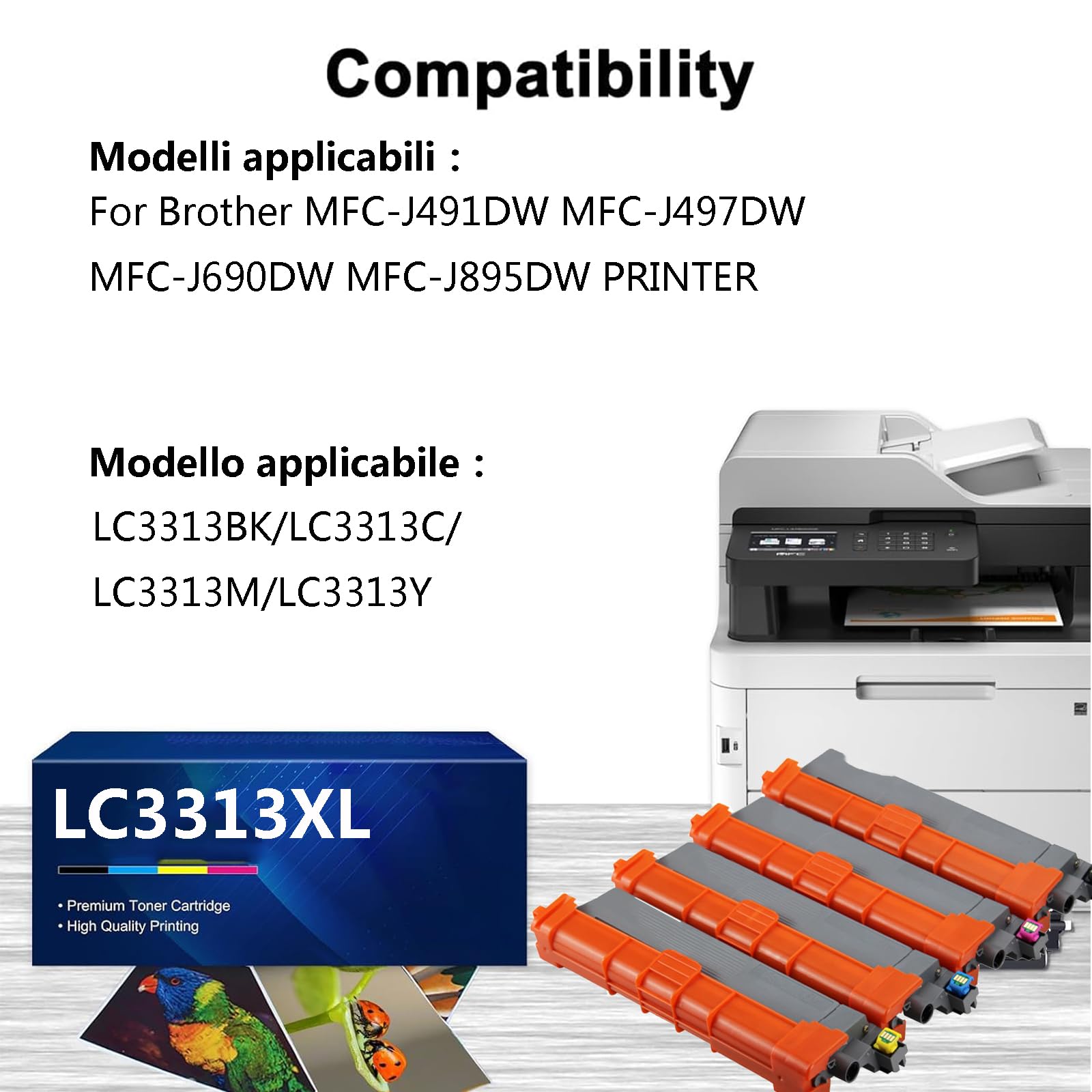 LC3313XL Cartucho de Tinta de Alto Rendimiento Compatible con Chip para Brother MFC-J491DW MFC-J497DW MFC-J690DW MFC-J895DW Impresora, Impresión Clara,2*Black