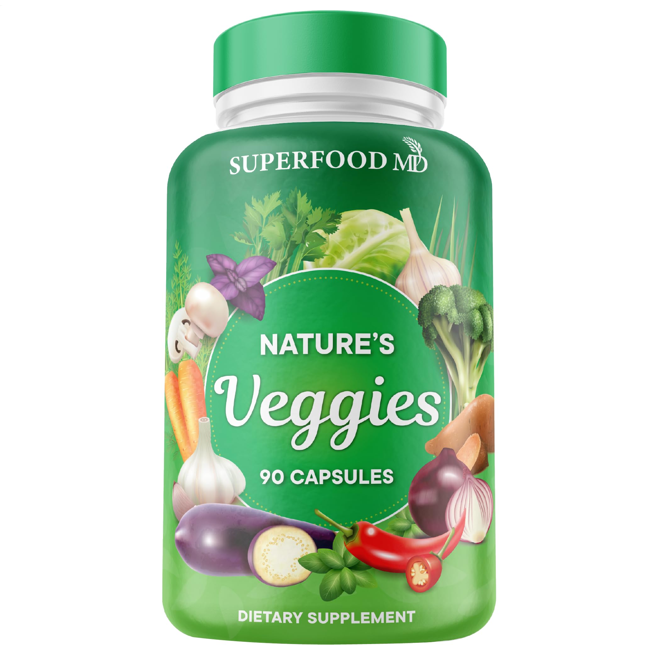 Superfood MD Veggies Supplement - 90 Veggie Capsules - Supports Energy Levels, Beta Carotene, Vitamins & Minerals - Soy Free - 90 Count