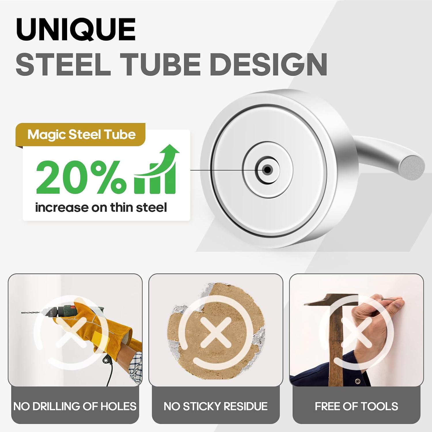 Neosmuk Magnetic Hooks Steel Tube Design for Cruise,30lb+ Silver,6 Pack