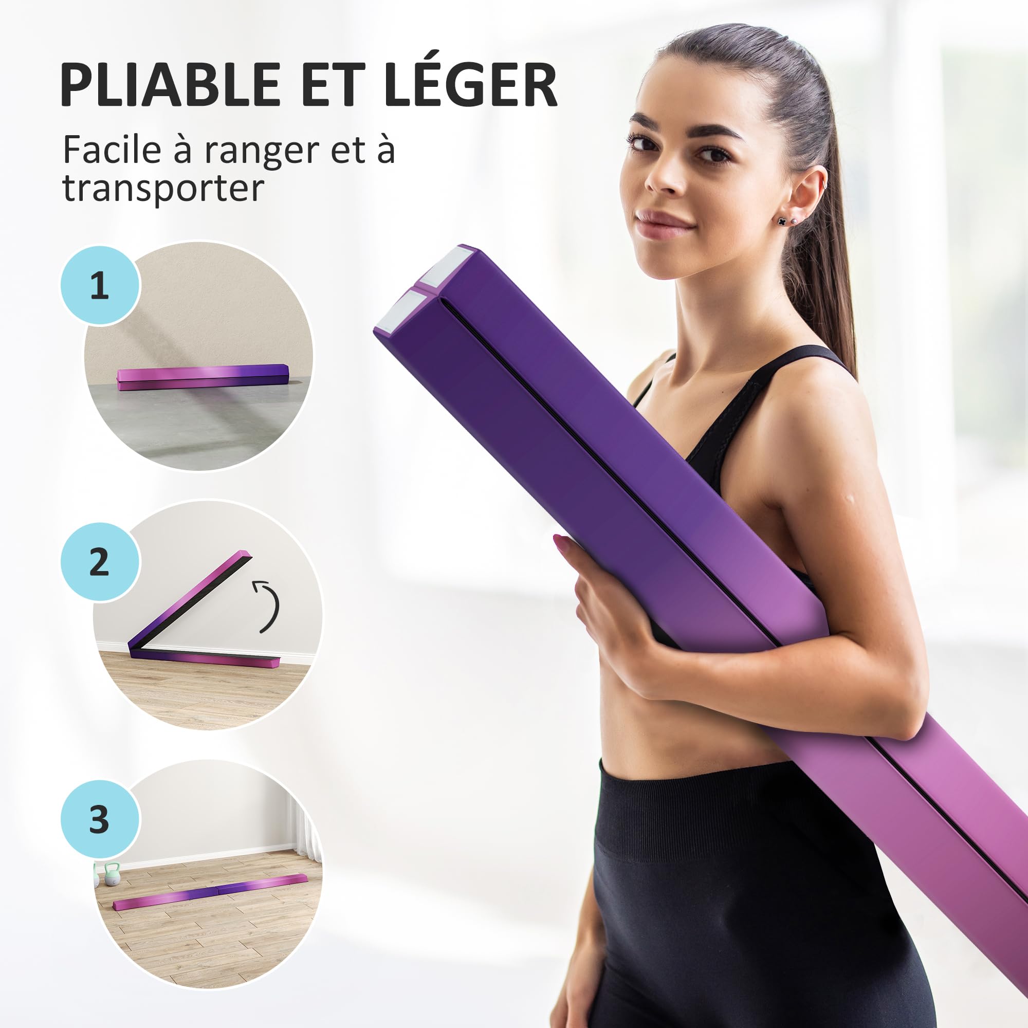 SPORTNOW Poutre Gymnastique Pliable en Velours, Poutre d'équilibre avec Fond antidérapant, équipement d'entraînement de Gymnastique pour Adolescents et Adultes