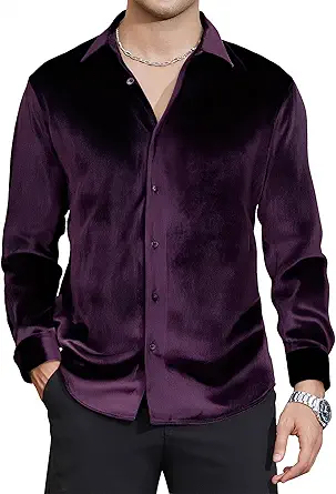 Alex Vando Mens Velvet Shirts Regular Fit Long Sleeve Soft Stretch Casual Button Down Shirt