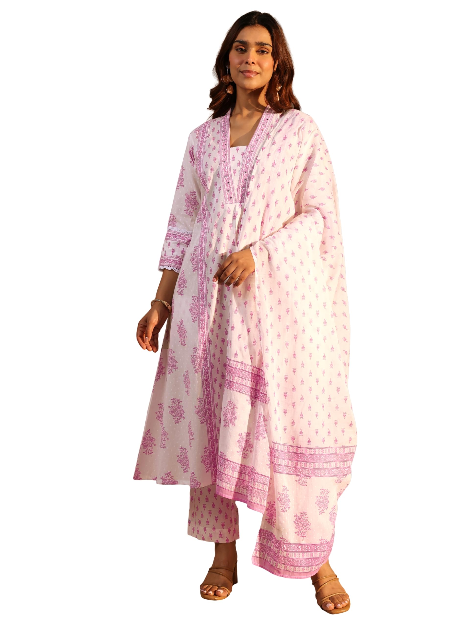 libas Printed Cotton A Line Kurta With Trouser and Dupatta | daily wear suit-picture-21