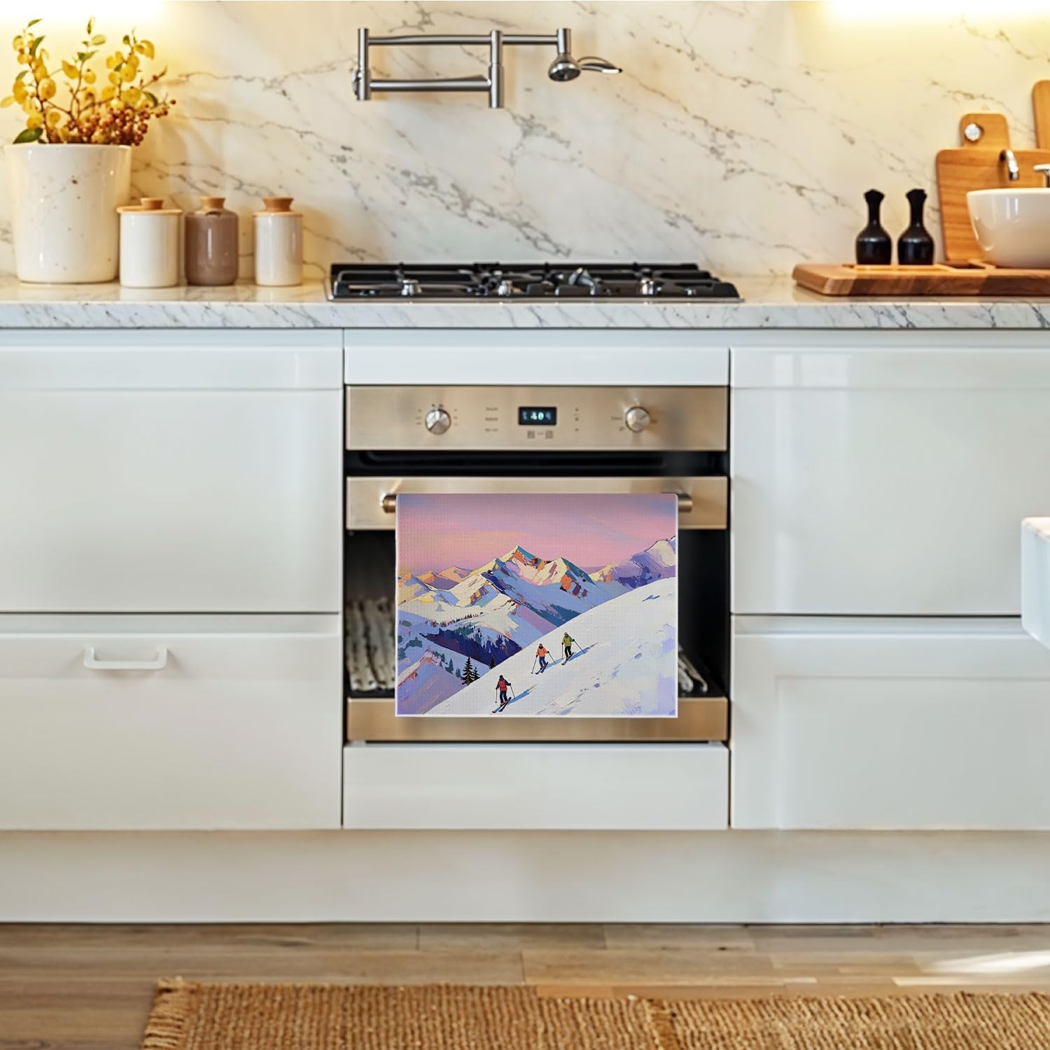 Skiing Skier Kitchen Towels - Skiing Skier Waffle Weave Hand Towels, Winter Sports Decorative Dish Towel, Ski Pink Tea Towel for Kitchen Bathroom, 16x24 Inch - Image 2